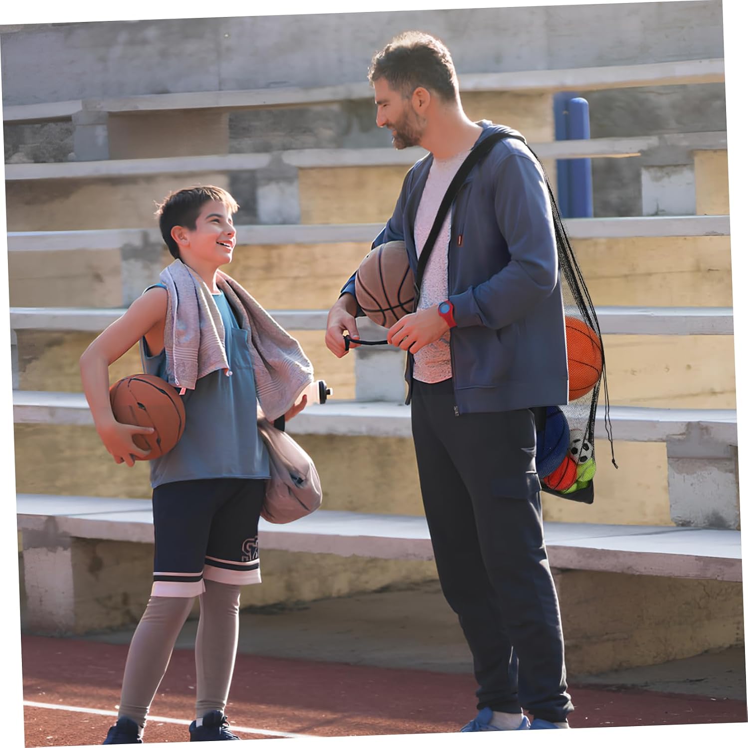 Sports Equipment Mesh Bag Drawstring Closure and Zippered Pocket Versatile Basketball Volleyball and Soccer Carrier for and Storage
