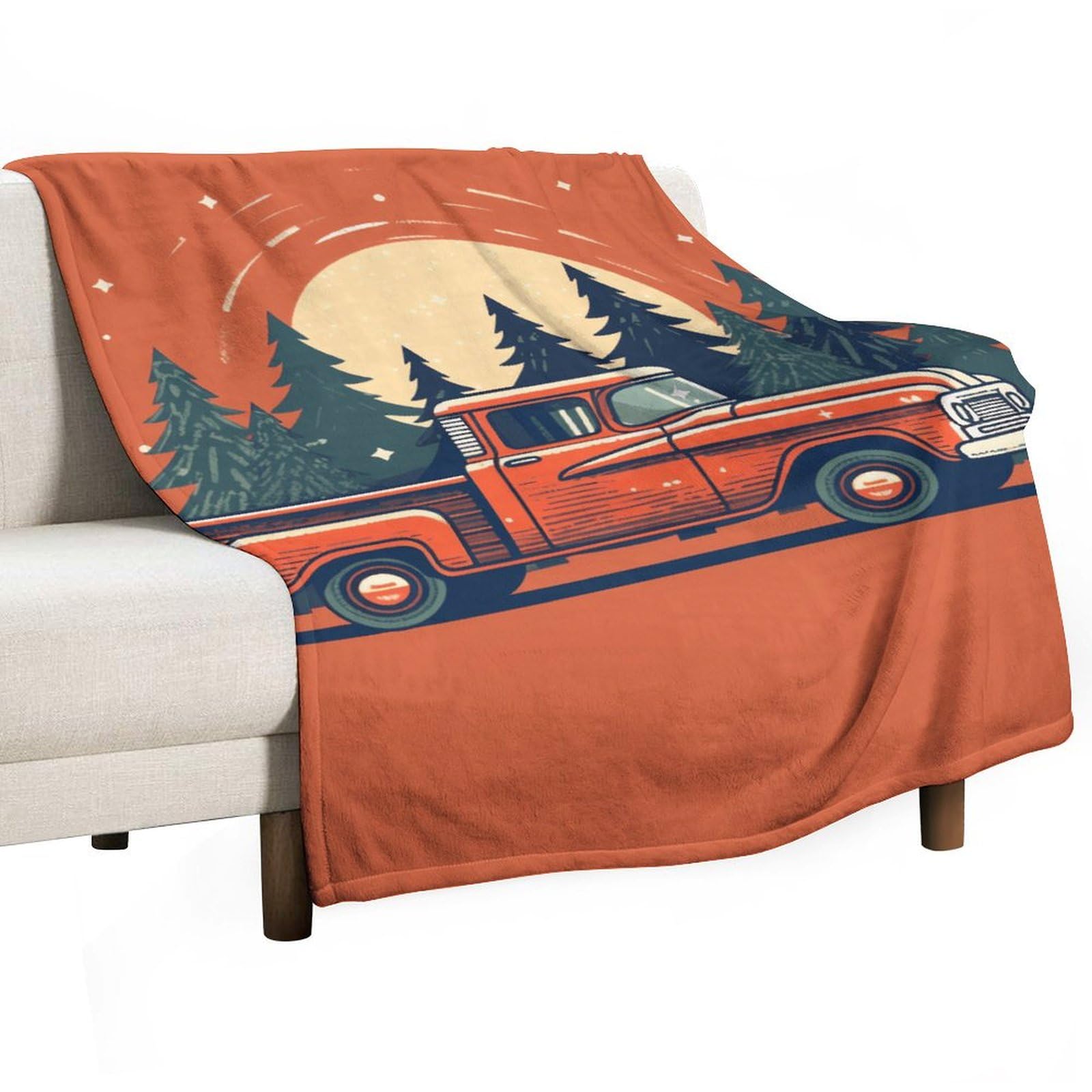 Plaid polaire doux motif camionnette pour réchauffer vos soirées salon