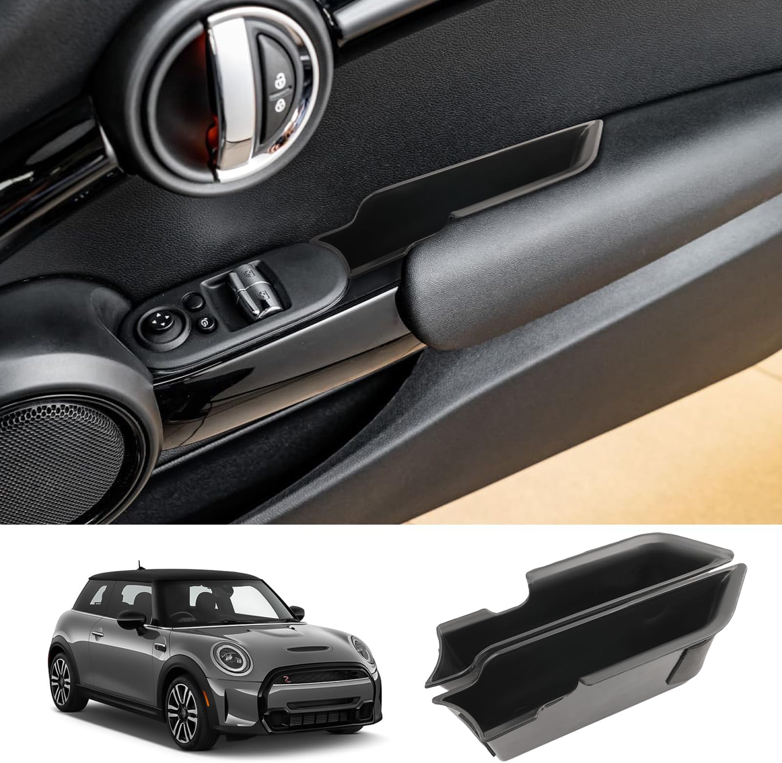 ZCLINKO for 2024 Mini Cooper F56 Organizer Front Door Side Storage Box Door Side Organizer Grab Tray 2015-2024 Mini Cooper Countryman Armrest Phone Container Accessories 2PCS