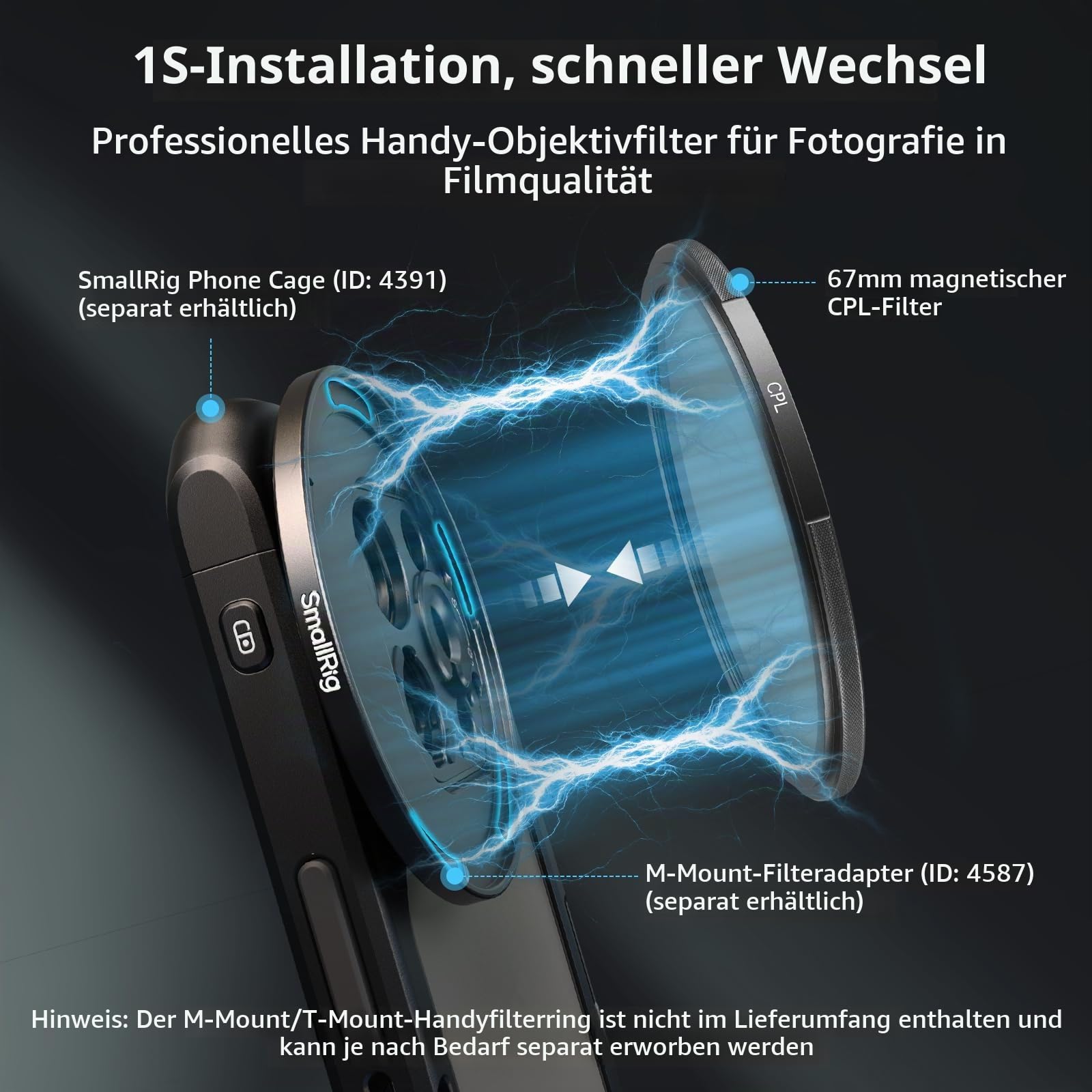 SMALLRIG 67mm Magnetischer Zirkularpolarisator + Filterring Mit Gewinde