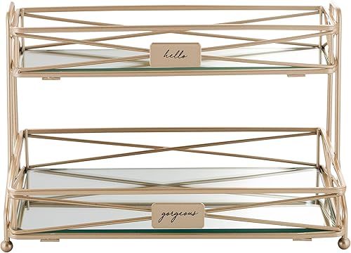 Home Details Espejado, perfecto para perfumes, joyas, maquillaje, organizador de cosméticos, decoración elegante en torre de tocador de 2 niveles de