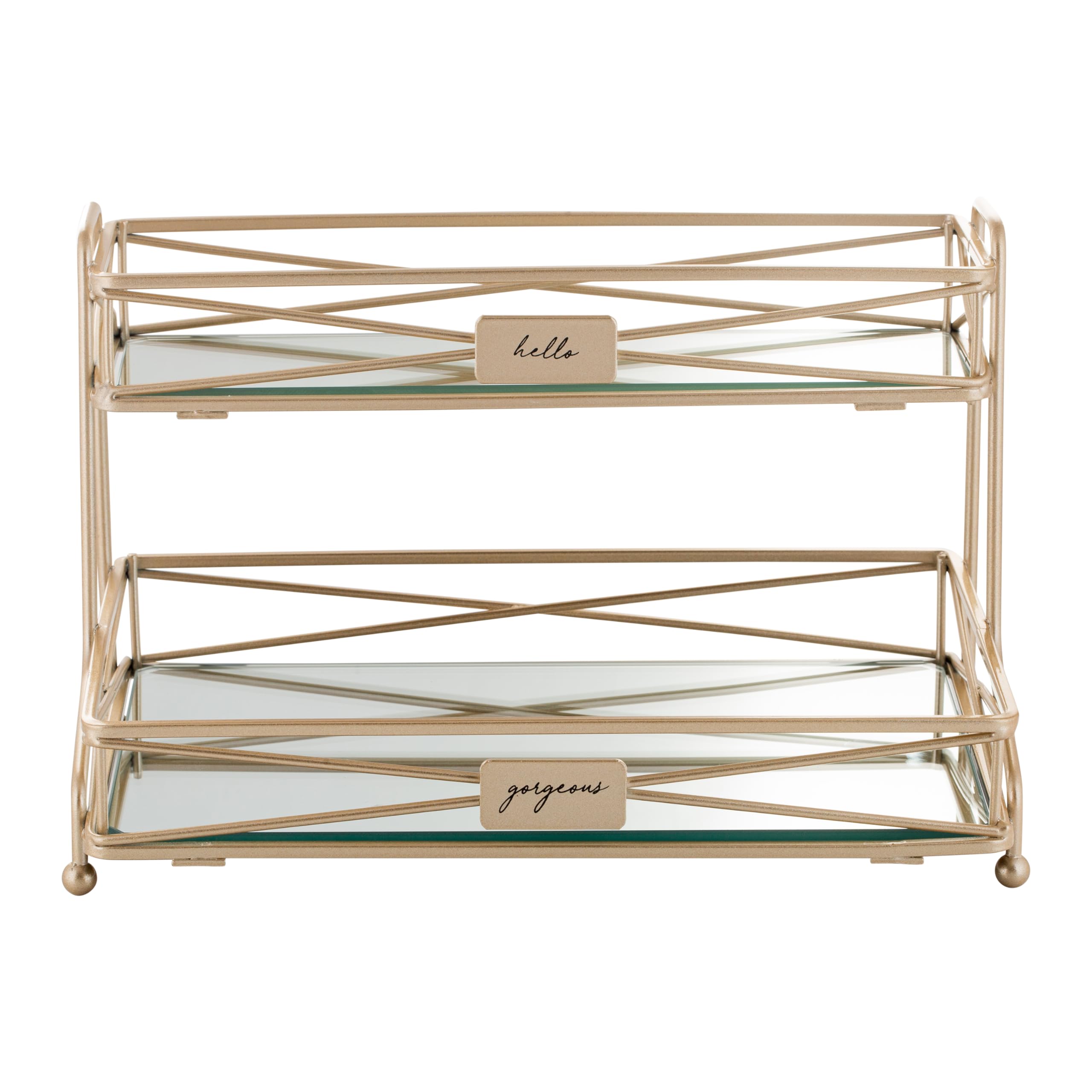 Home Details Satin Gold 2 Tier Vanity Tower (27174-SGOLD)