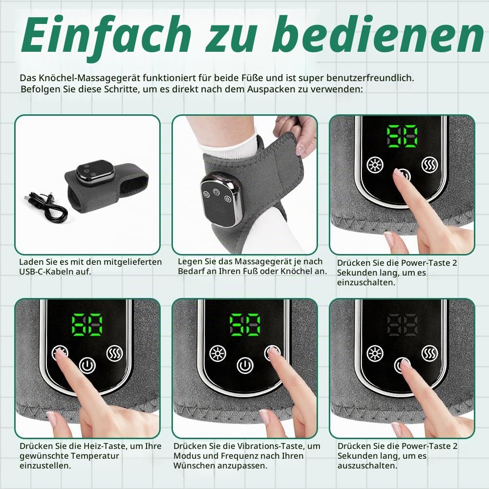 Vicloon 2 Stück Fußmassagegerät, 3-In-1-FußMassager, Kabellose Fußmassagegerät 3 Modi 5 Wärmestufen, Portable Cordless Ankle Massagers, USB Aufladbare Knöchelmassage für Frauen Männer (Grau, B)