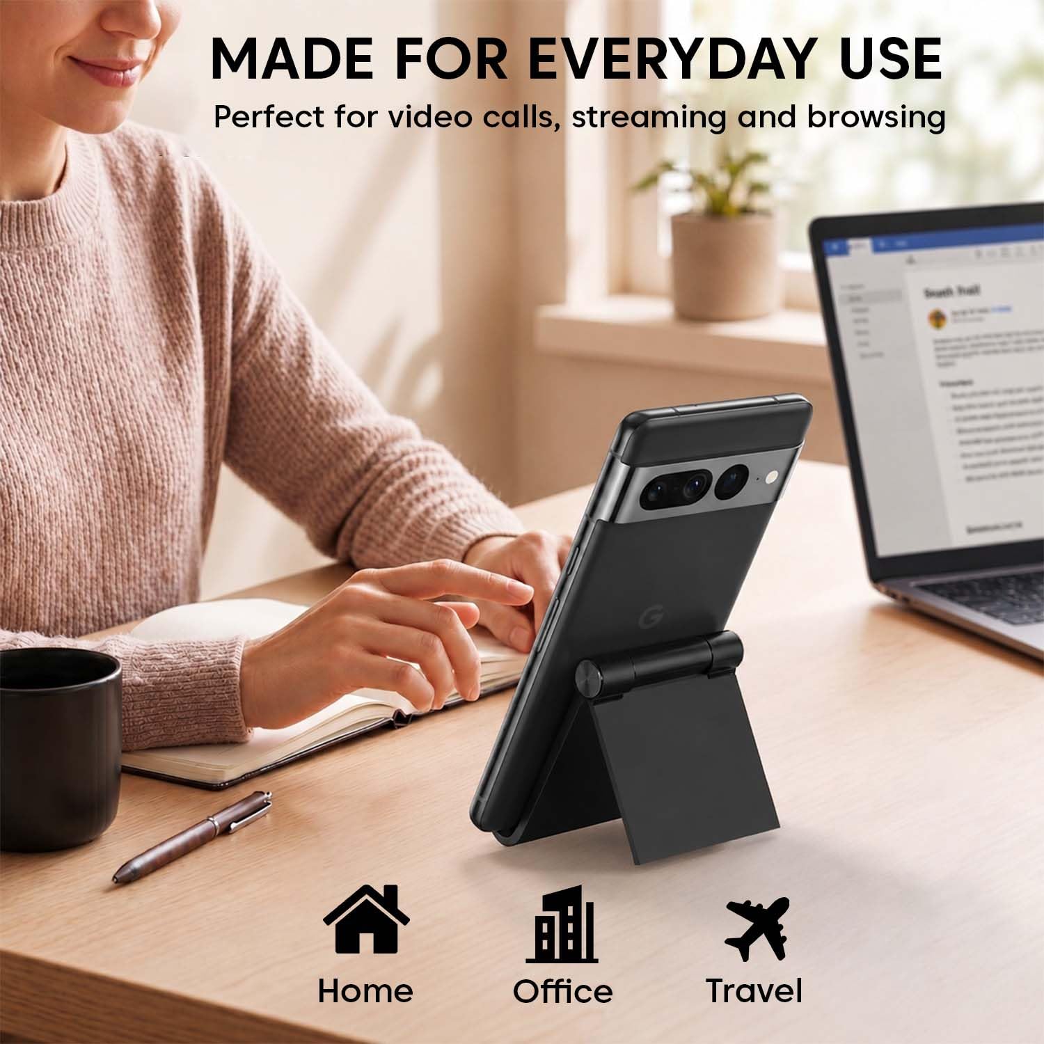 Sounce Foldable Phone & Tablet Stand for Desk, Adjustable, Portable, Black — Amazon image 7
