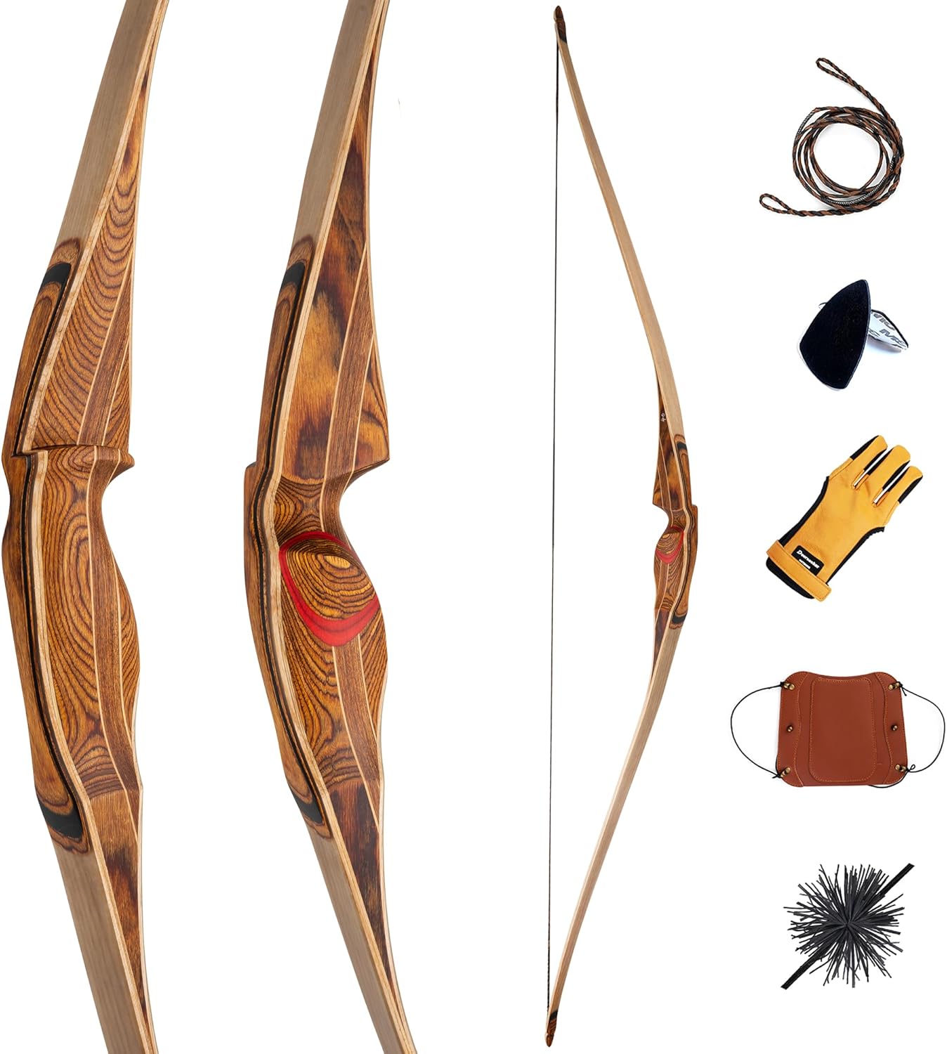 Deerseeker Archery 64" Reflex Deflex Hybrid One-Piece Traditional Long Bow with Laminated Bamboo & Clear Fiberglass Limbs Right Hand/Left Hand for Adults 25-60lbs