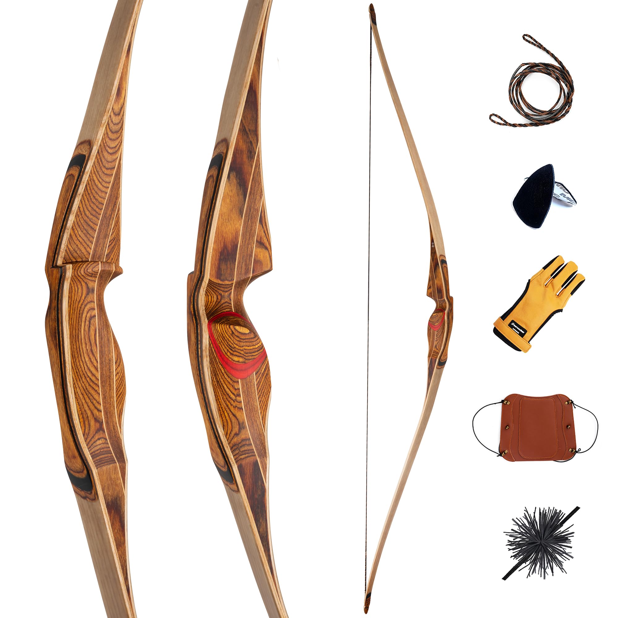deerseeker archery 64"/60" reflex deflex hybrid one-piece traditional long bow with laminated bamboo & clear fiberglass limbs right hand/left hand for adults 25-60lbs
