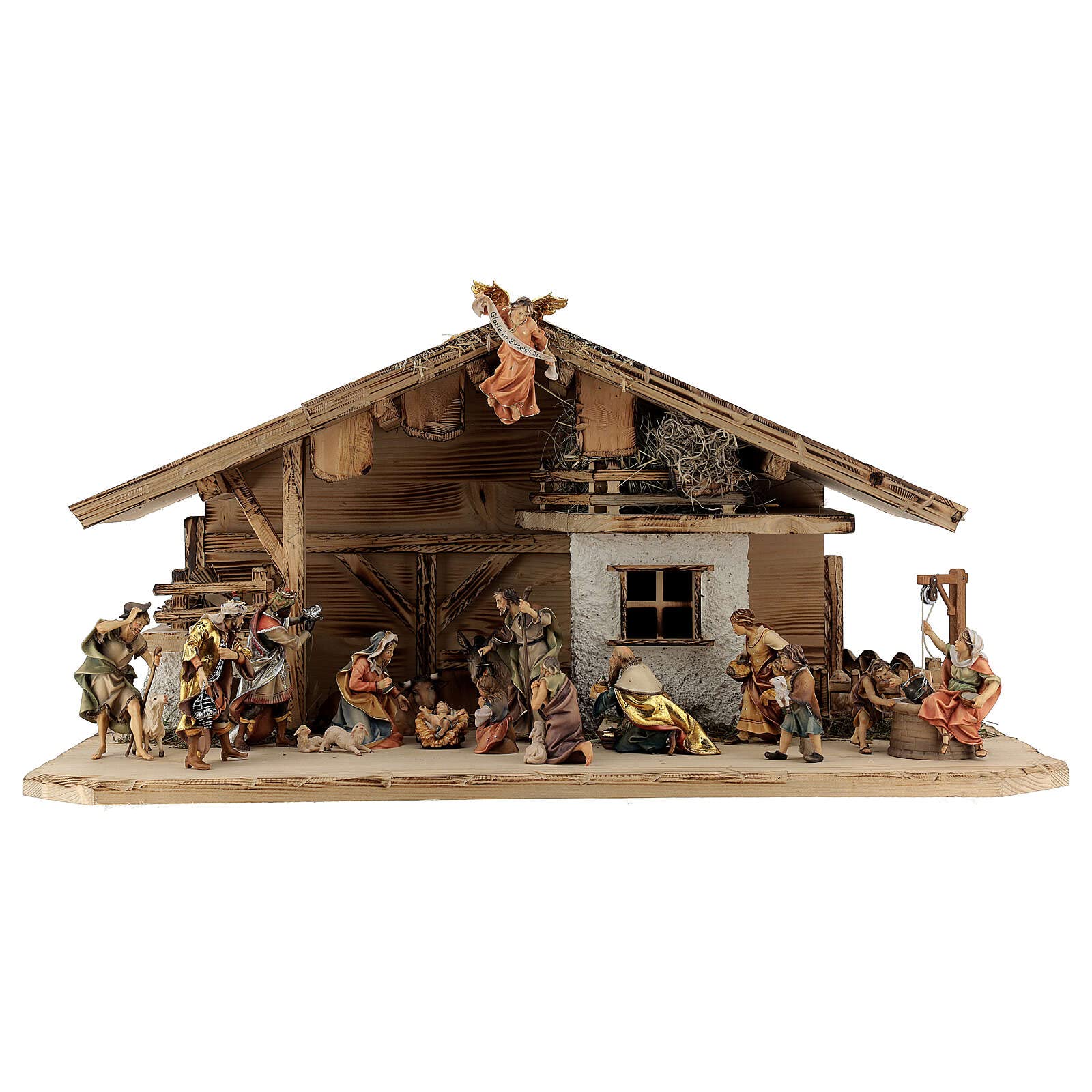 Holyart Presepe Val Gardena: Presepe Re Magi pastori, bue e asino mod. Original legno dipinto Val Gardena 12 cm - 22 pz