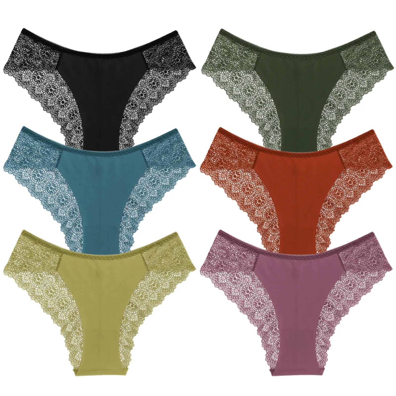 Ropa Interior Mujer 6pcs Set Bragas para Mujeres Calzoncillos De Encaje Mujer Transpirable Cómoda Ropa Interior Sexy Lencería Hueca-Set 1-Metro