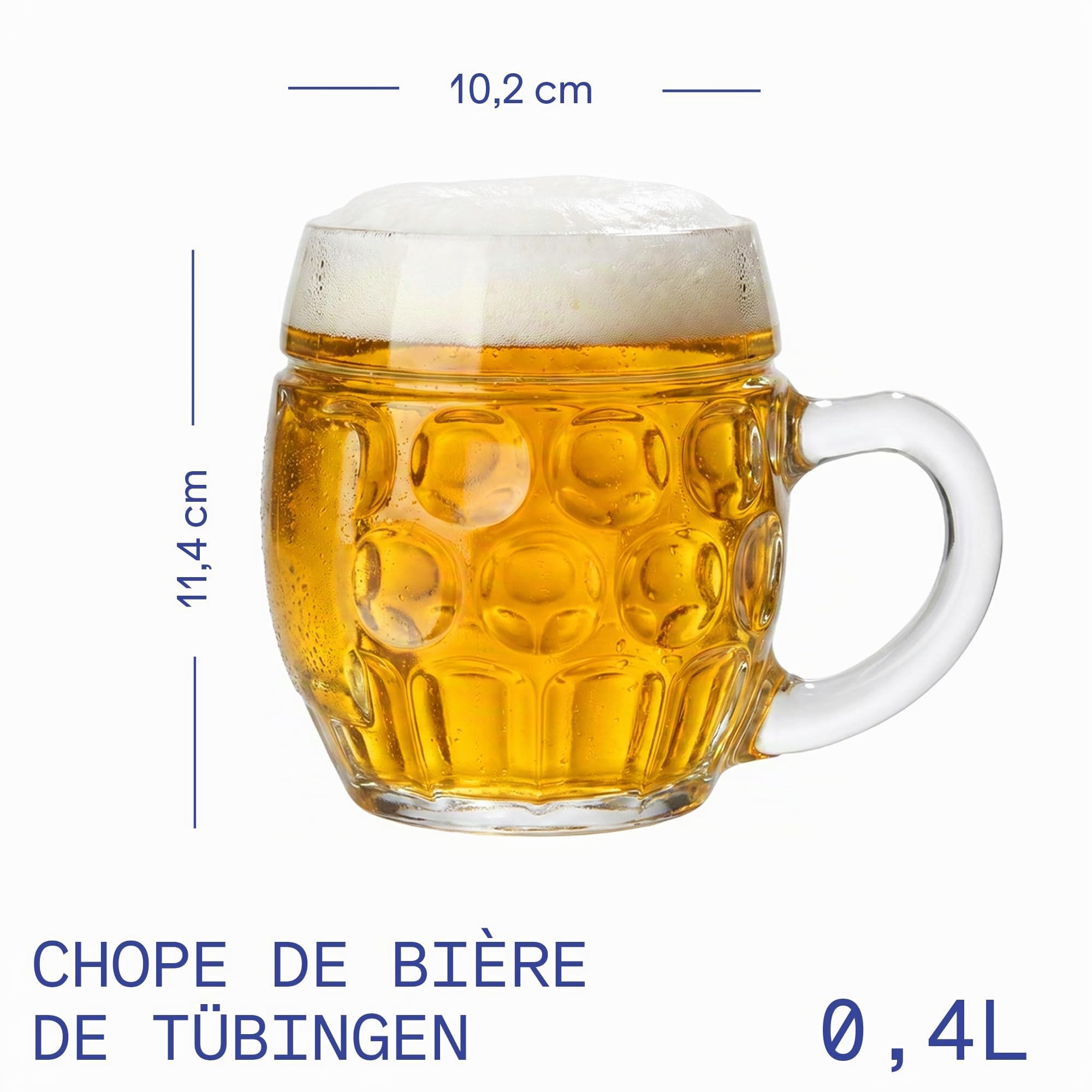 STÖLZLE LAUSITZ Oberglas Tübinger Augenkanne chope à bière 0,4l I lot de 6 pièces I verre à bière traditionnel à poignée I lavable au lave-vaisselle I haute qualité I résistants aux chocs