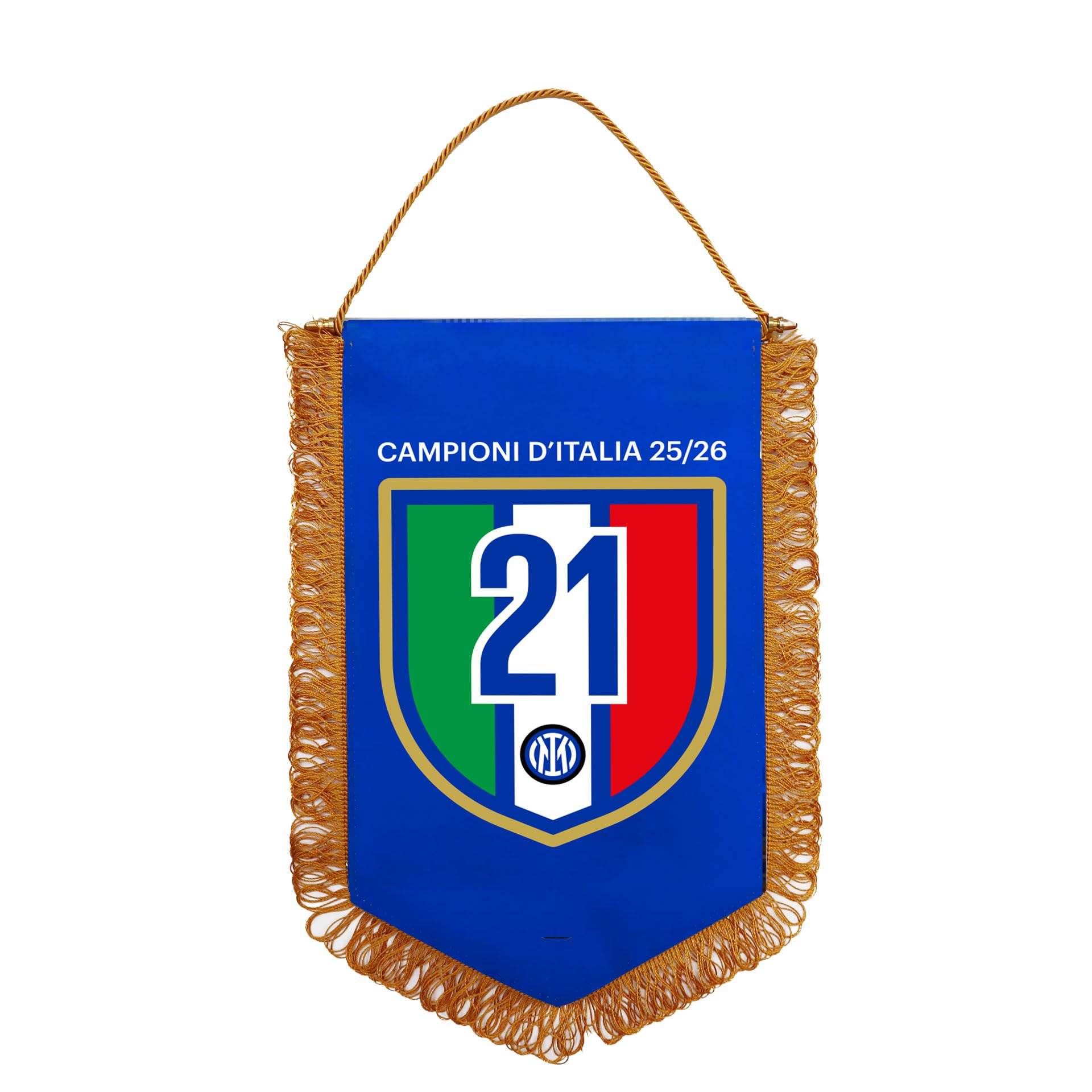 Banderín pentagonal Inter de 28 x 20 cm con flecos del 21° escudo de campeones