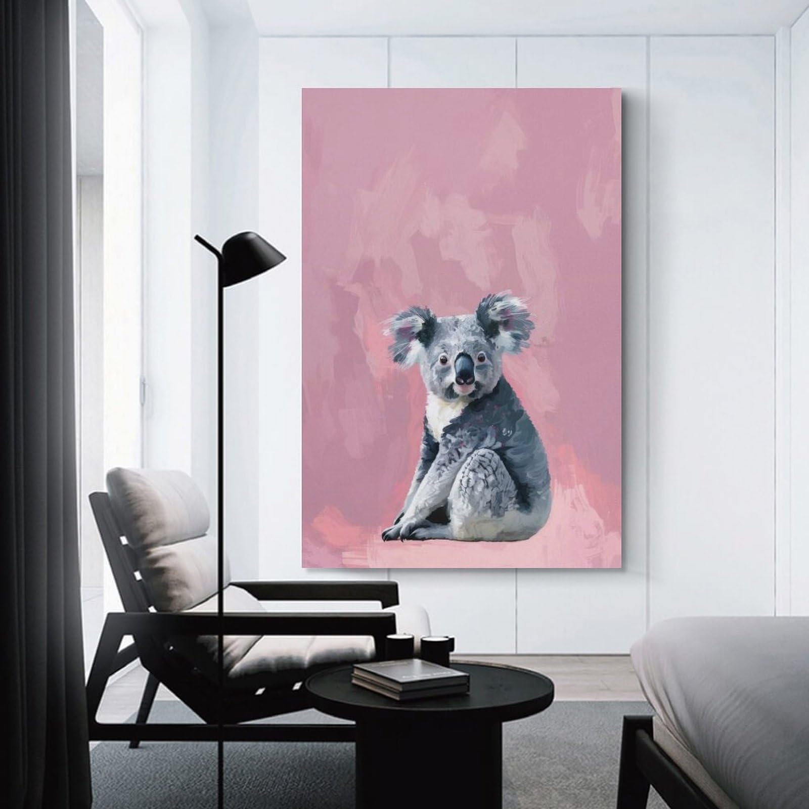 Junmoney Unframe-Style-16 Canvas Wall Decor Koala On Pink Background, 24X36inch(60X90cm), For Home Lounge, Bedroom Or Reading Nook, Eye Catching Artwork For Blank Walls
