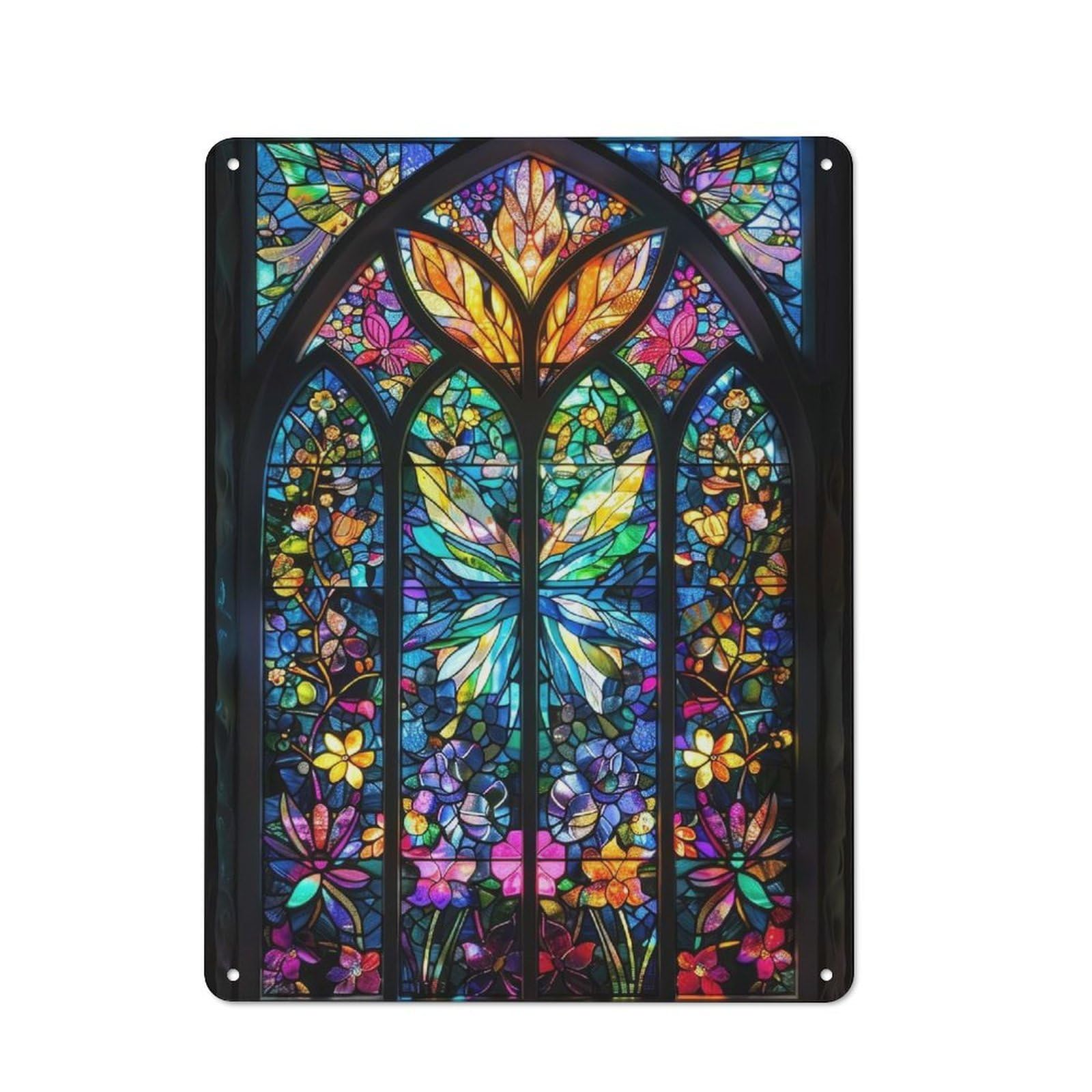 Junmoney Stained Glass Garden Retro-Style Metal Plaque 40X30cm For Garage Or Workshop, For Garage, Workshop And Man Cave Decoration