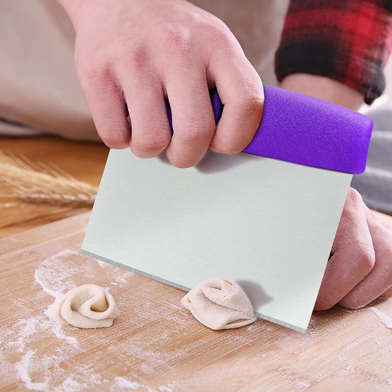 KUFUNG Stainless Steel Pastry Scraper Bench Scraper Chopper, Best as Pizza and Dough Cutter (Purple, 6 Inch)