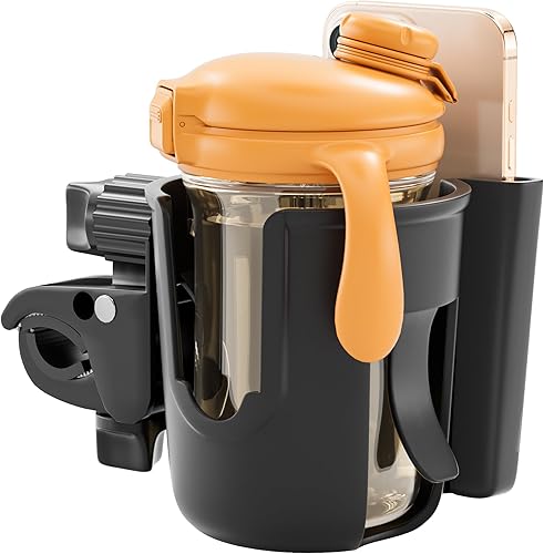 Li & Zhao Portavasos universal para cochecito 2 en 1 para silla de ruedas, soporte ajustable para bebidas para bicicleta con soporte para teléfono,