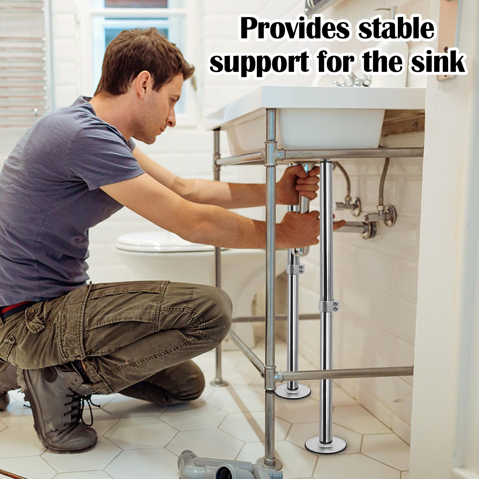 Supports D'évier Encastrés, 2PCS Réglables Supports D'éviers De Cuisine En Acier Inoxydable Kit De Montage évier Sous Plan De Cuisine Et évier De Salle De Bain - 41-70 cm