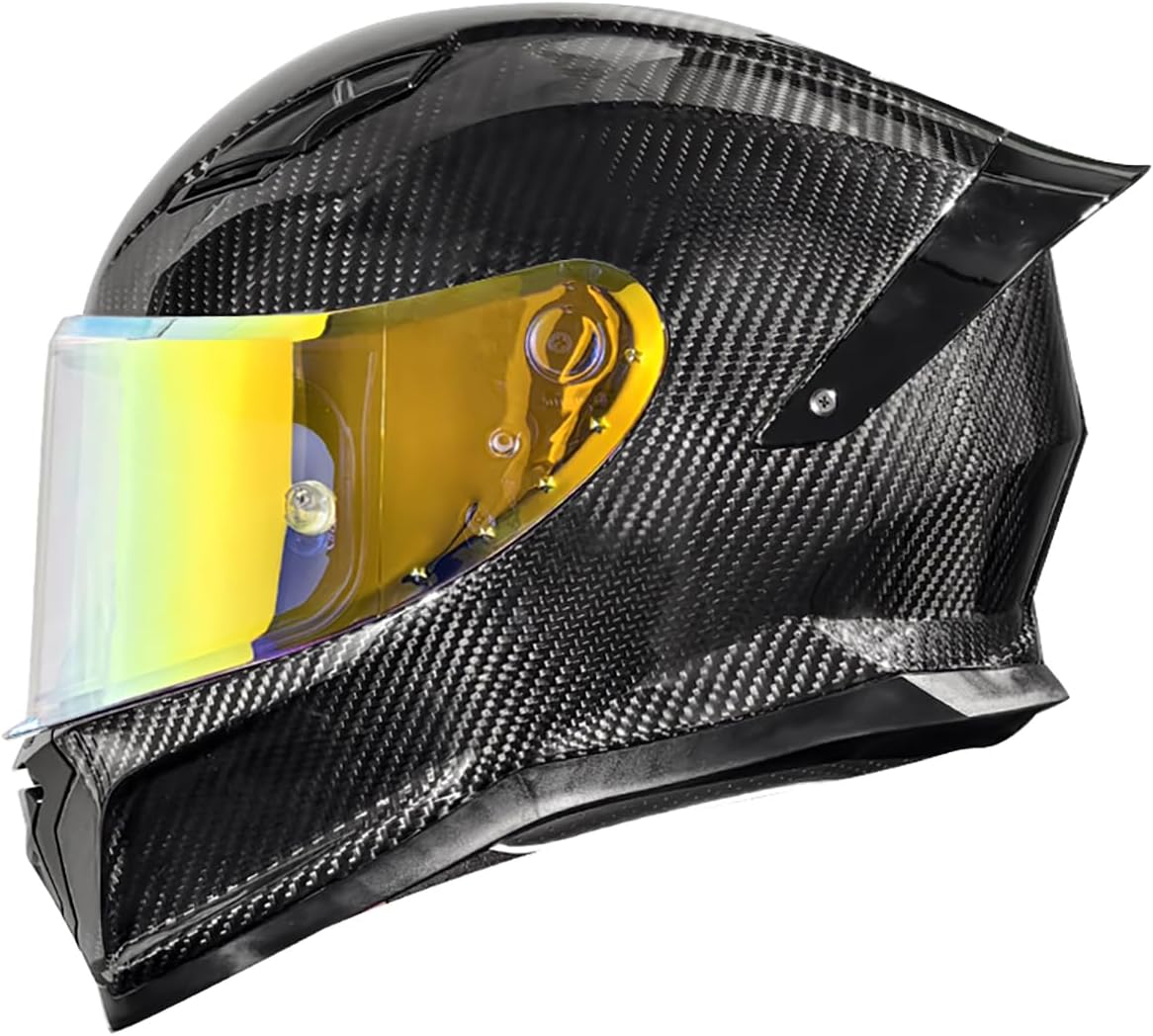 Carbon Fiber Full Face Aldult Motorcycle Helmets, DOT Approved Touring Street Motorcycle Helmet - for Men and Women Moped Scooter Helmet with Spoiler Sport