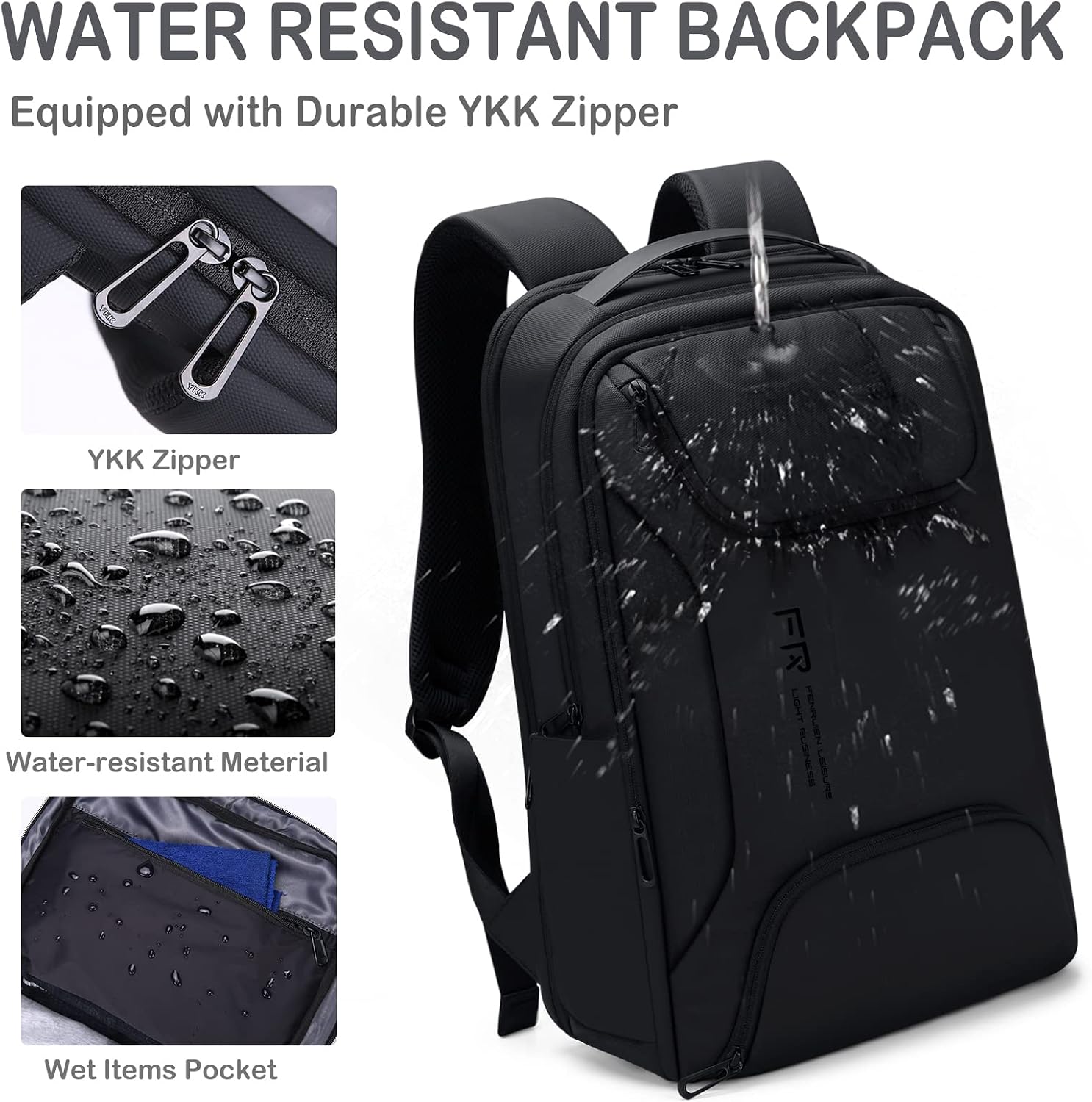 FENRUIEN Business Backpack for Men, 4-layer Water Resistant Computer Backpack Fits 15.6 Inch Laptop with USB Charging for Daily Work Office Travel Airplane