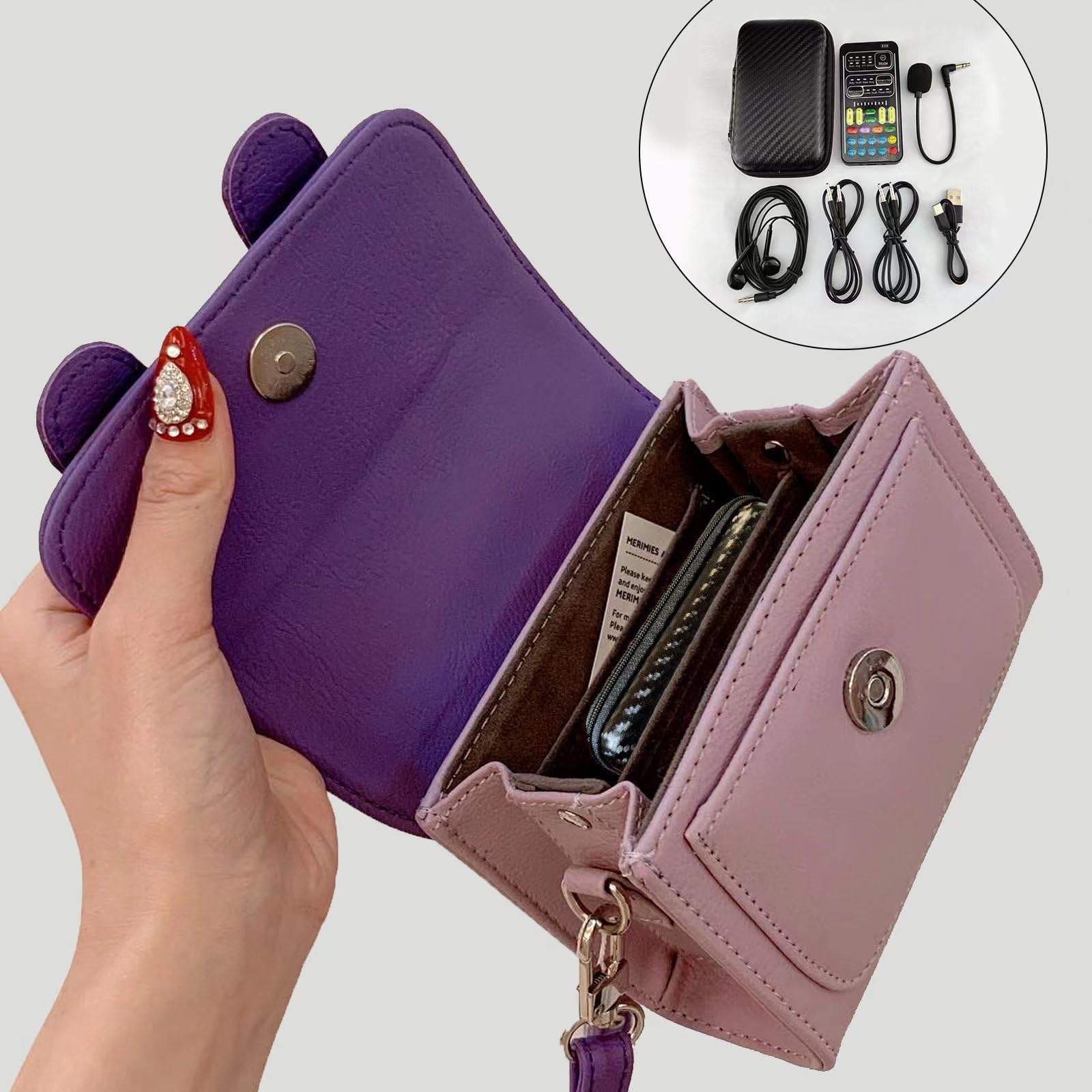 Cambiador de voz portátil, cambiador de voz de micrófono de mano con múltiples efectos de sonido y auriculares con micrófono, tarjeta de sonido en vivo multifuncional para PS4/Xbox One/teléfono