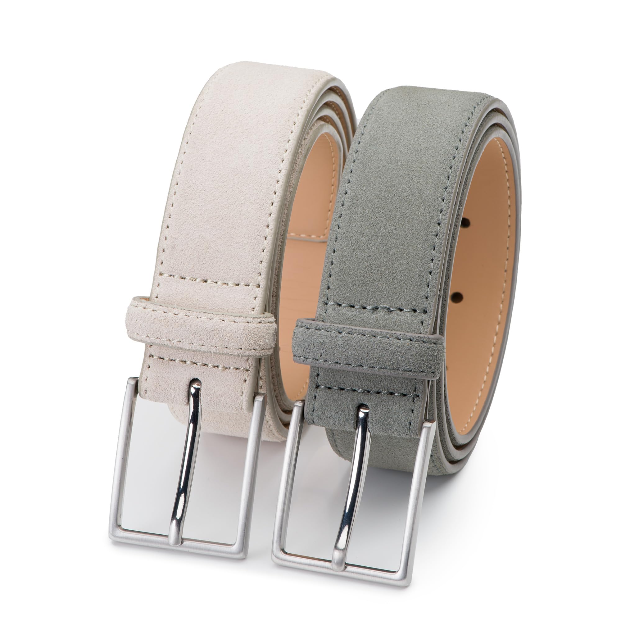 Riemen & Co DTCH.FIT Herrengürtel Bobby - Wildleder - 2er-Pack: Beige & Hellgrau - Breite: 3,5 cm - 95 cm