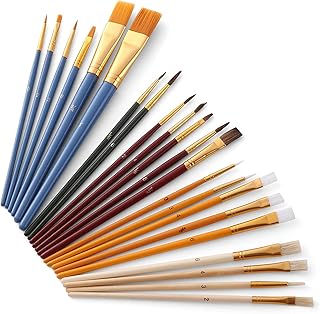 Domary Conjunto de pincéis de pintura com 25 unidades Kit inicial de pincéis de pintura Inclui pincéis Taklon / cerdas / de cabelo de cavalo e pincéis de esponja para acrílico óleo guaches aquarela pintura materiais do artista