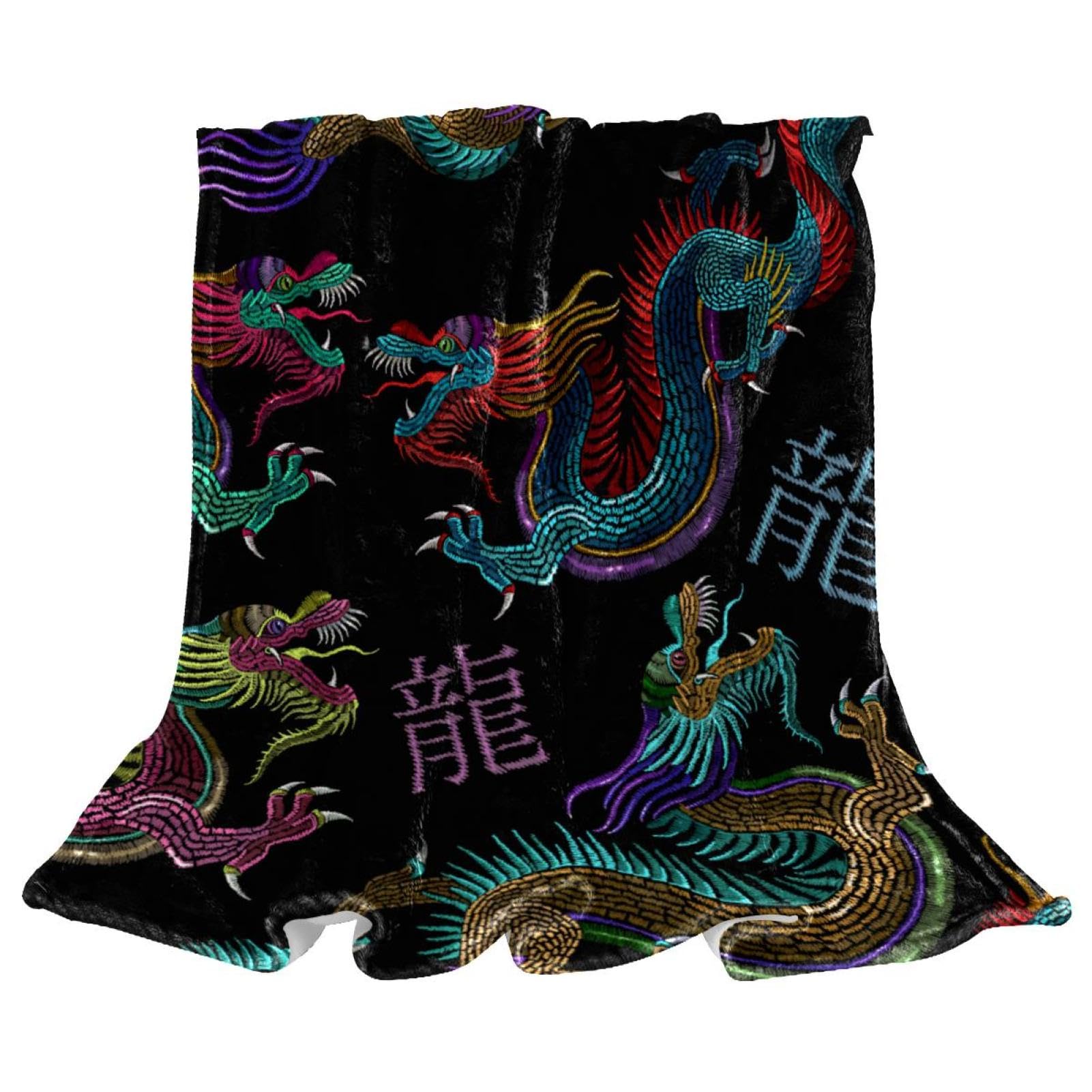 Couverture polaire dragon chinois microfibre 150x200cm chaude