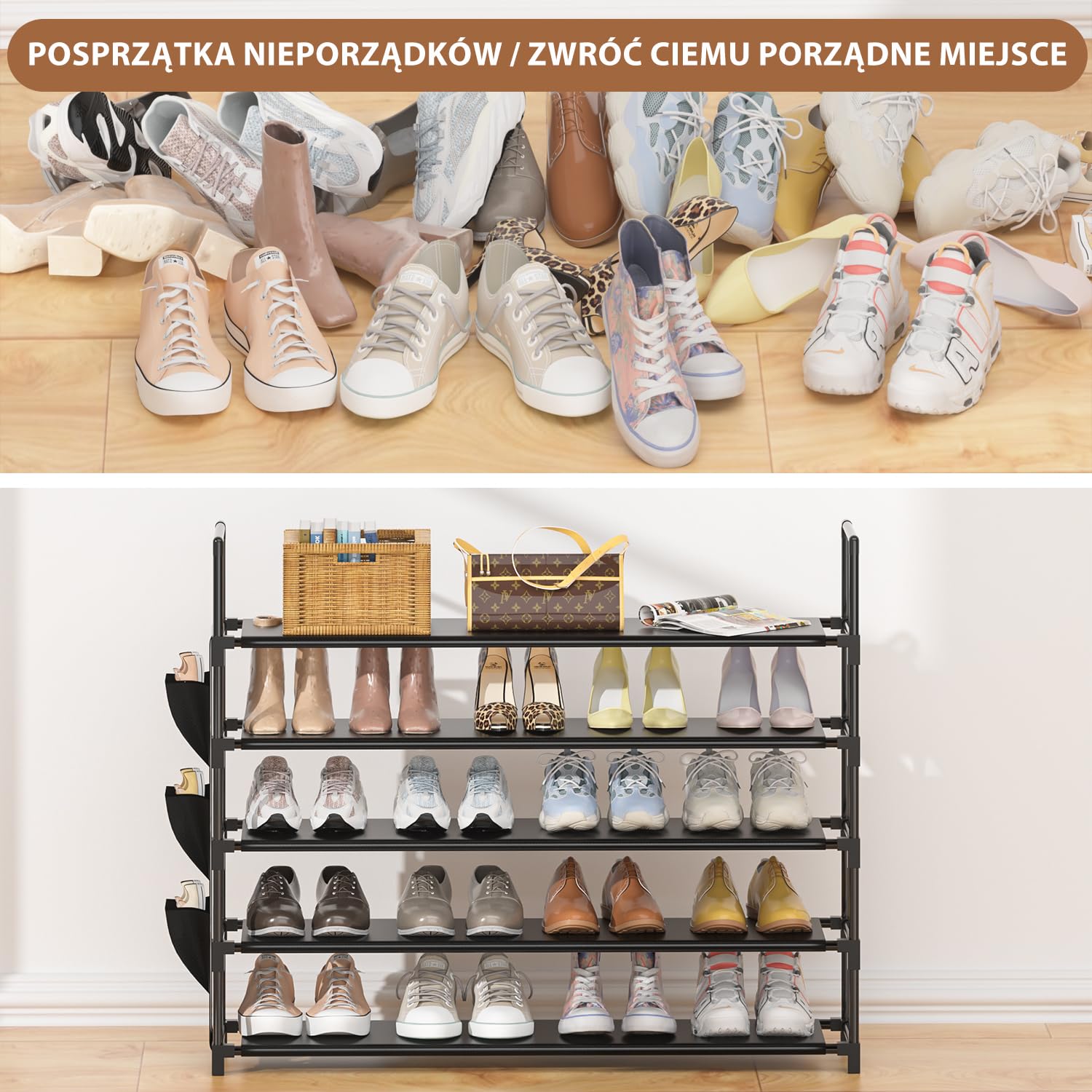 OYREL regał na buty z 5 poziomami 20 do 25 par, Organizator wejściowy stojak na buty, duża półka na buty, półka stojąca, oszczędzająca miejsce, wielofunkcyjna