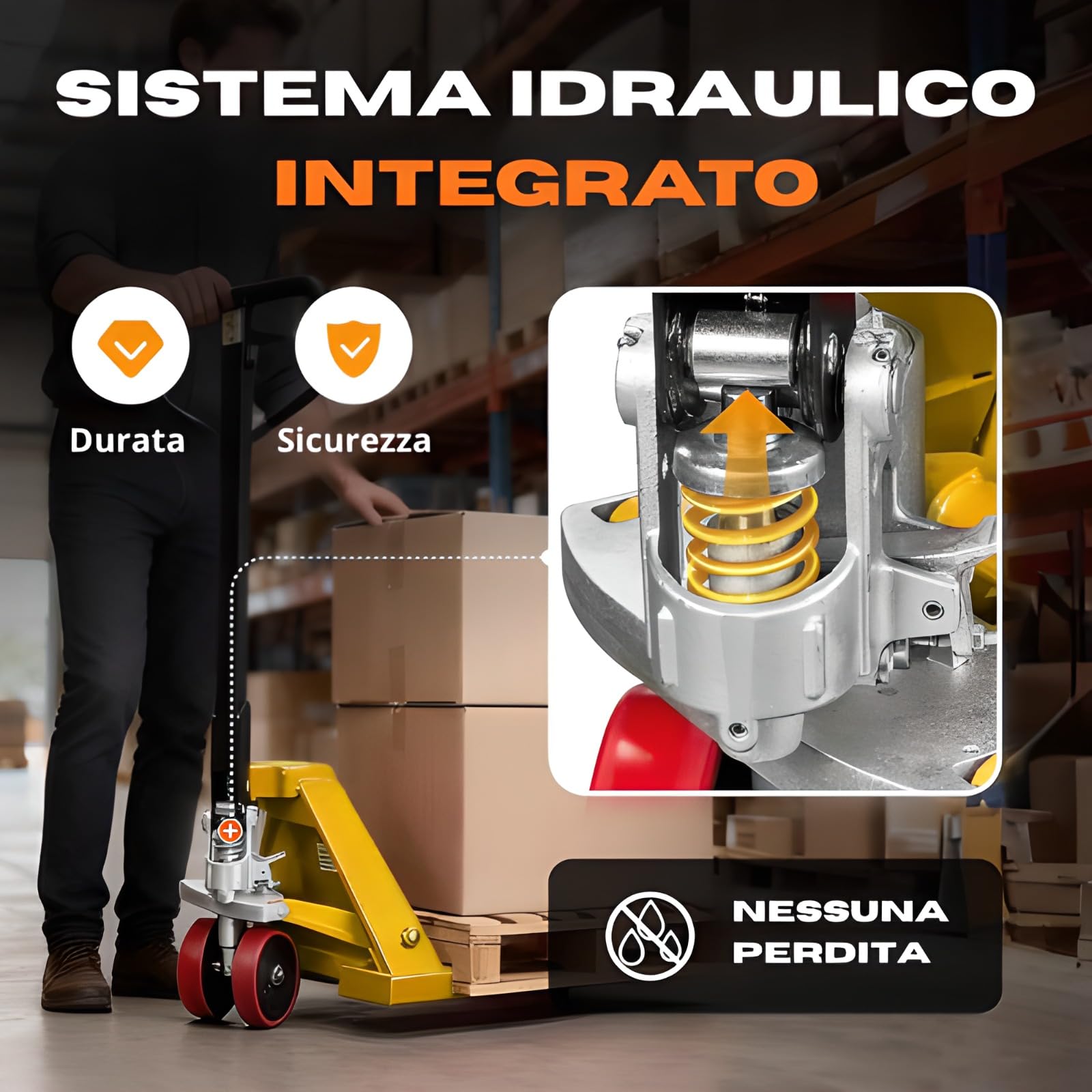 Transpallet Manuale - Portata 3000 kg - Traspallet Birullo con 4 Rulli in Poliuretano PU