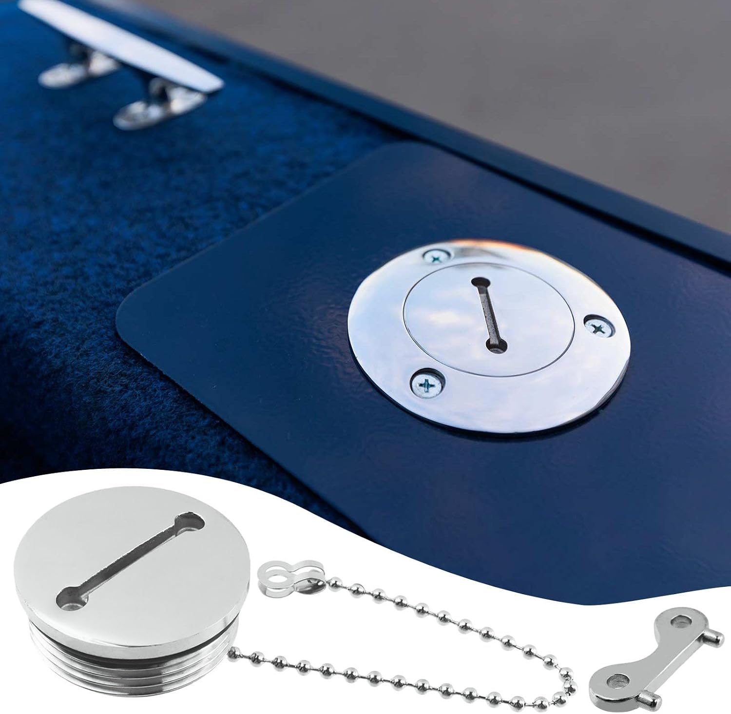 Boat Fuel Tank Cap Marine Fuel Cover Deck Fill Replacement Cap - 1.5"/38mm | with Chain & Key丨316 Stainless Stell丨Marine Grade丨For 36-39mm Tanks丨Rubber Sealing Ring丨Waterproof Dustproof Marine Hardware