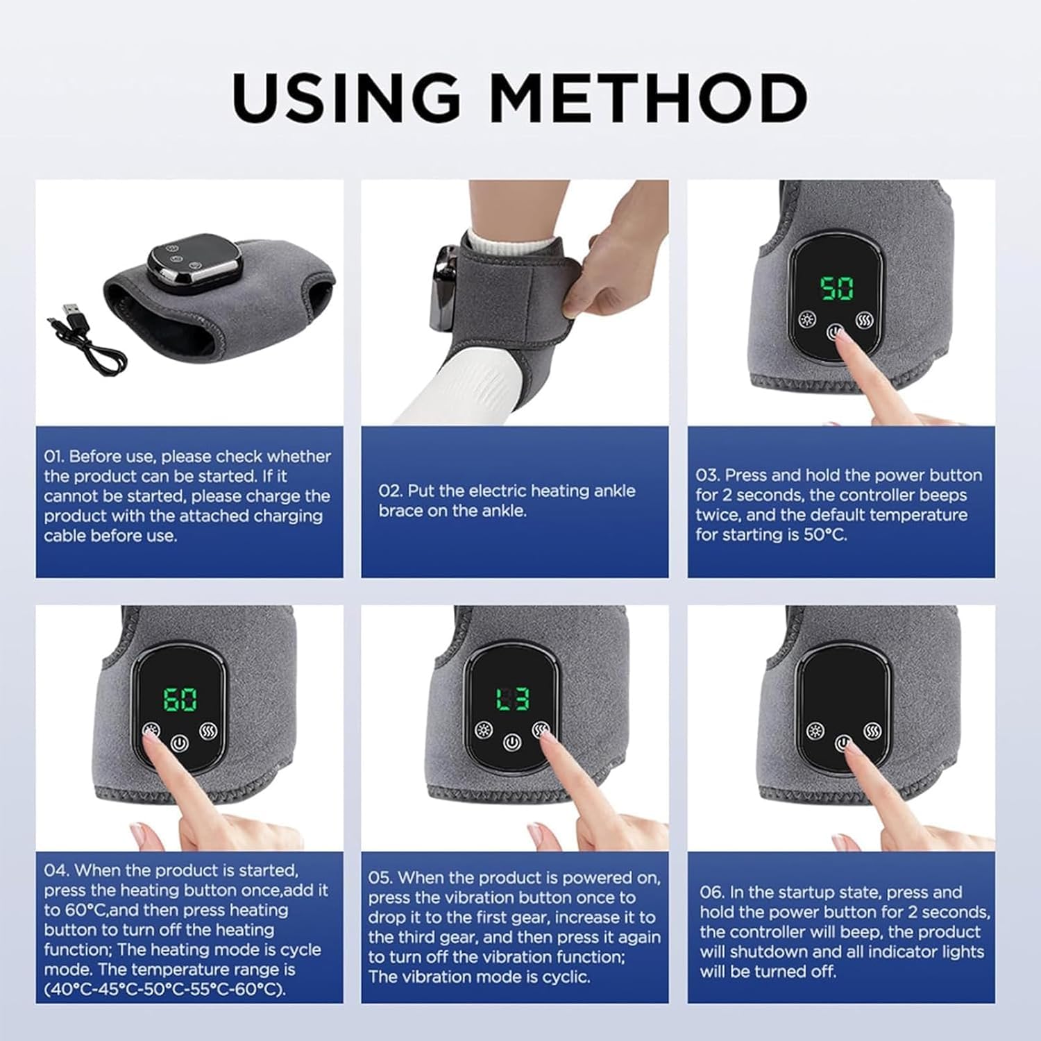 Foot Renew Triple Method Massager, Portable Wireless Electric Foot Massager for Neuropathy, Customizable Massage with 3 Vibration Modes & 5 Heat Levels for Circulation and Muscle Recovery (1PC)