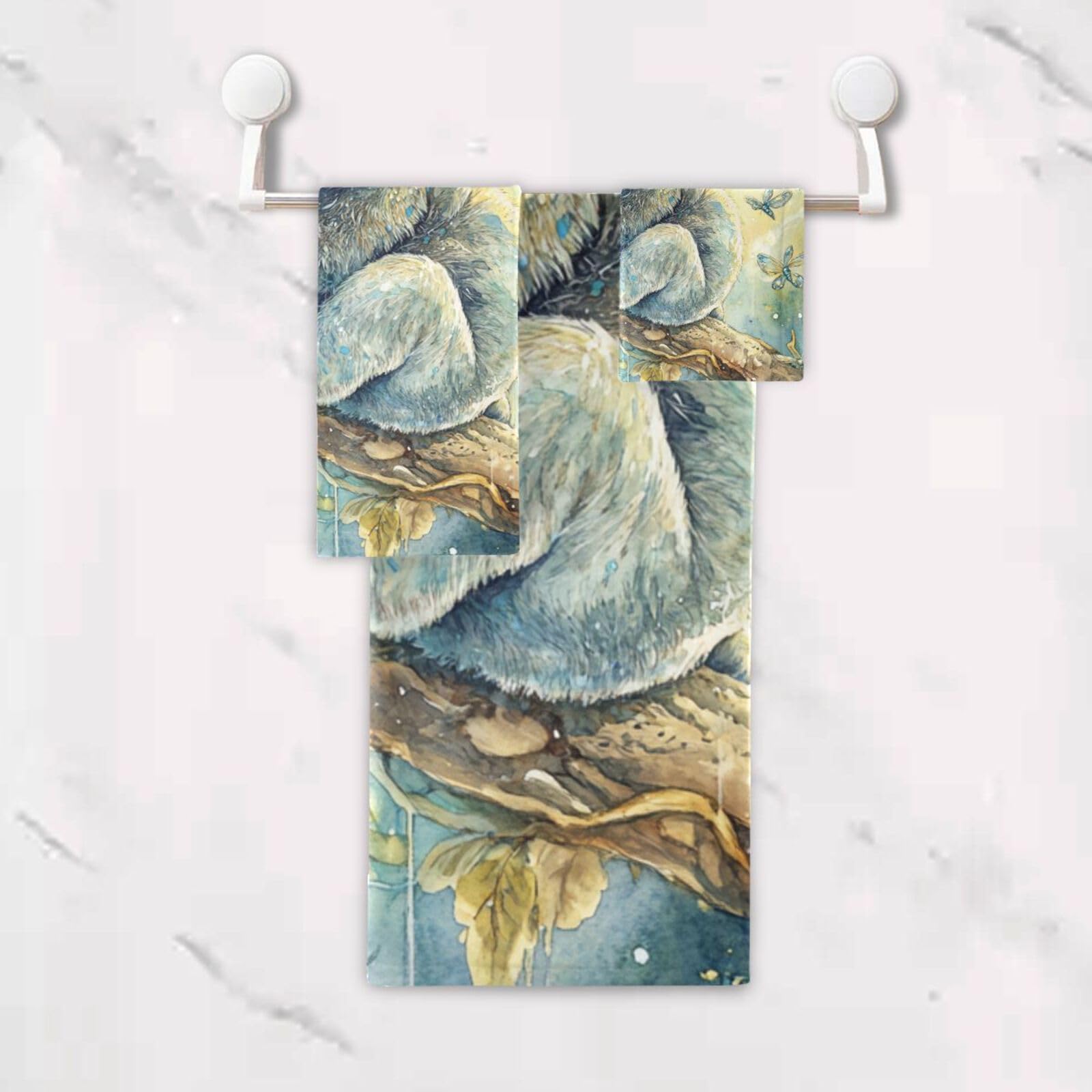 Art Koala A River Mikrofaser-Gesichtshandtuch-Set, 3-teilig, 1 Badetuch, 1 Handtuch, 1 Waschlappen für Badezimmer und Küche