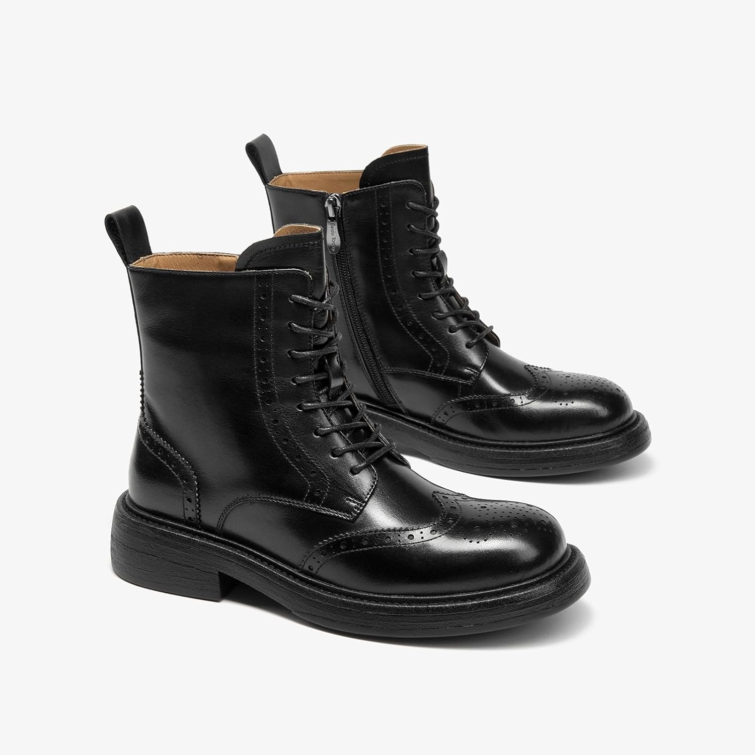 BEAU TODAY Combat Boots Womens, Leather Lace-up Brogue Oxfords Boots, Chunky Low Heel Ankle Booties for Women, Fashion Platform Dressy Fall Short Booties Shoes with Side Zipper - Image 7