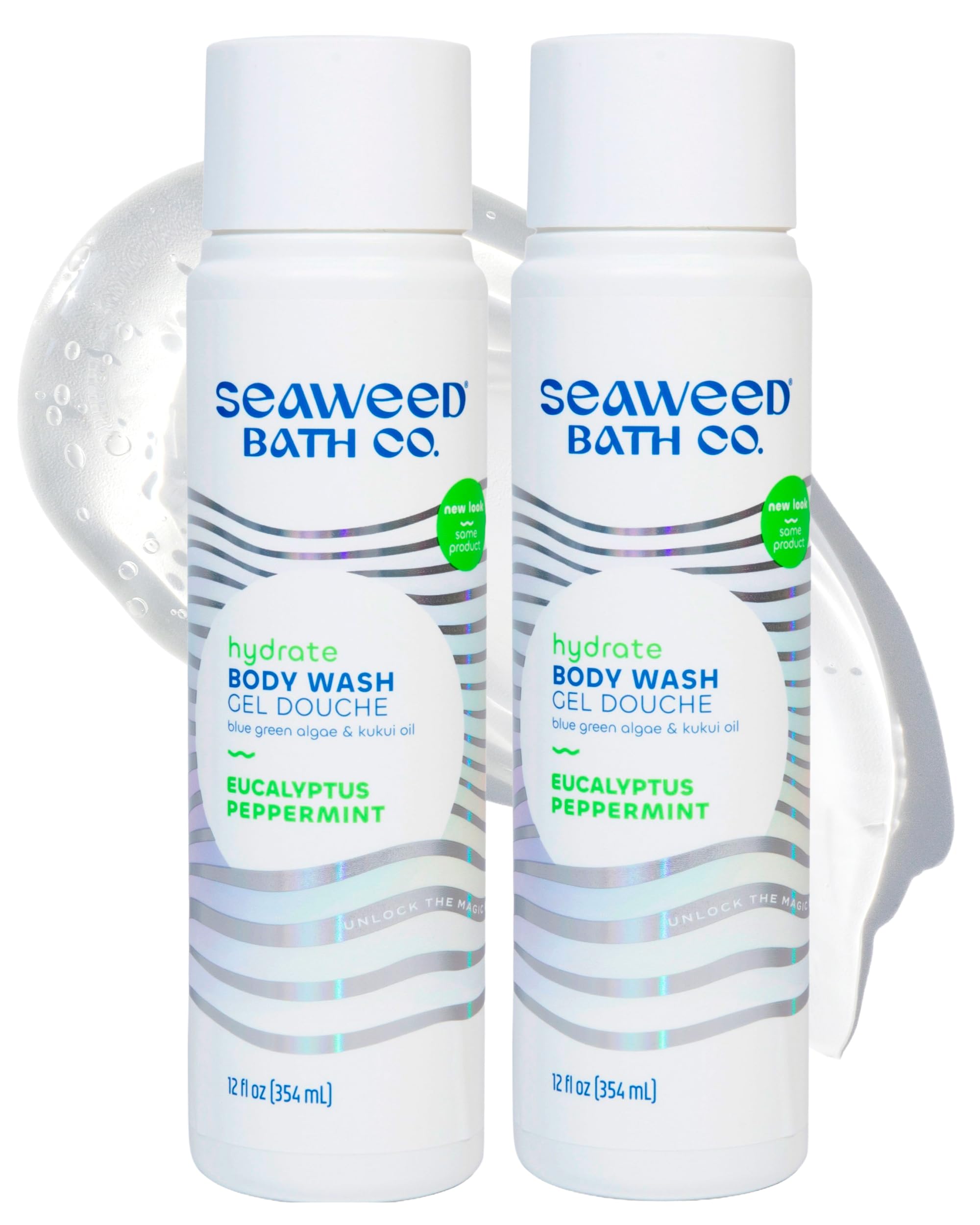 Seaweed Bath Co. Hydrate Body Wash - Eucalyptus Peppermint - Hydrating Lathering Cleanser with Nourishing Natural Ingredients - Vegan, Paraben and Sulfate Free Shower Gel - 12 oz (Pack of 2)