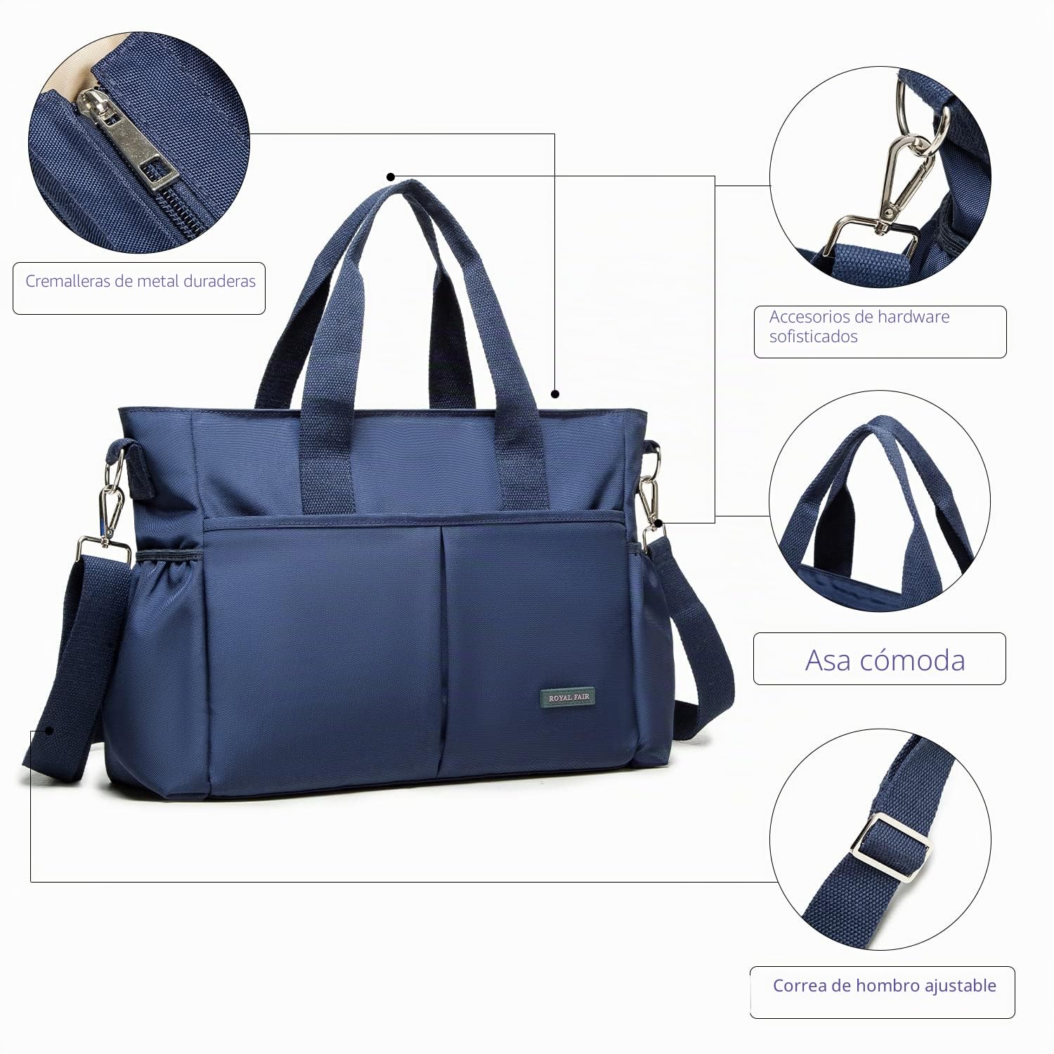 ROYALFAIR bolsa para pañales, bolso cambiador, bolsa de viaje multifuncional para bebé con bolsa isotérmica y clip para cochecito.（Azul marino）