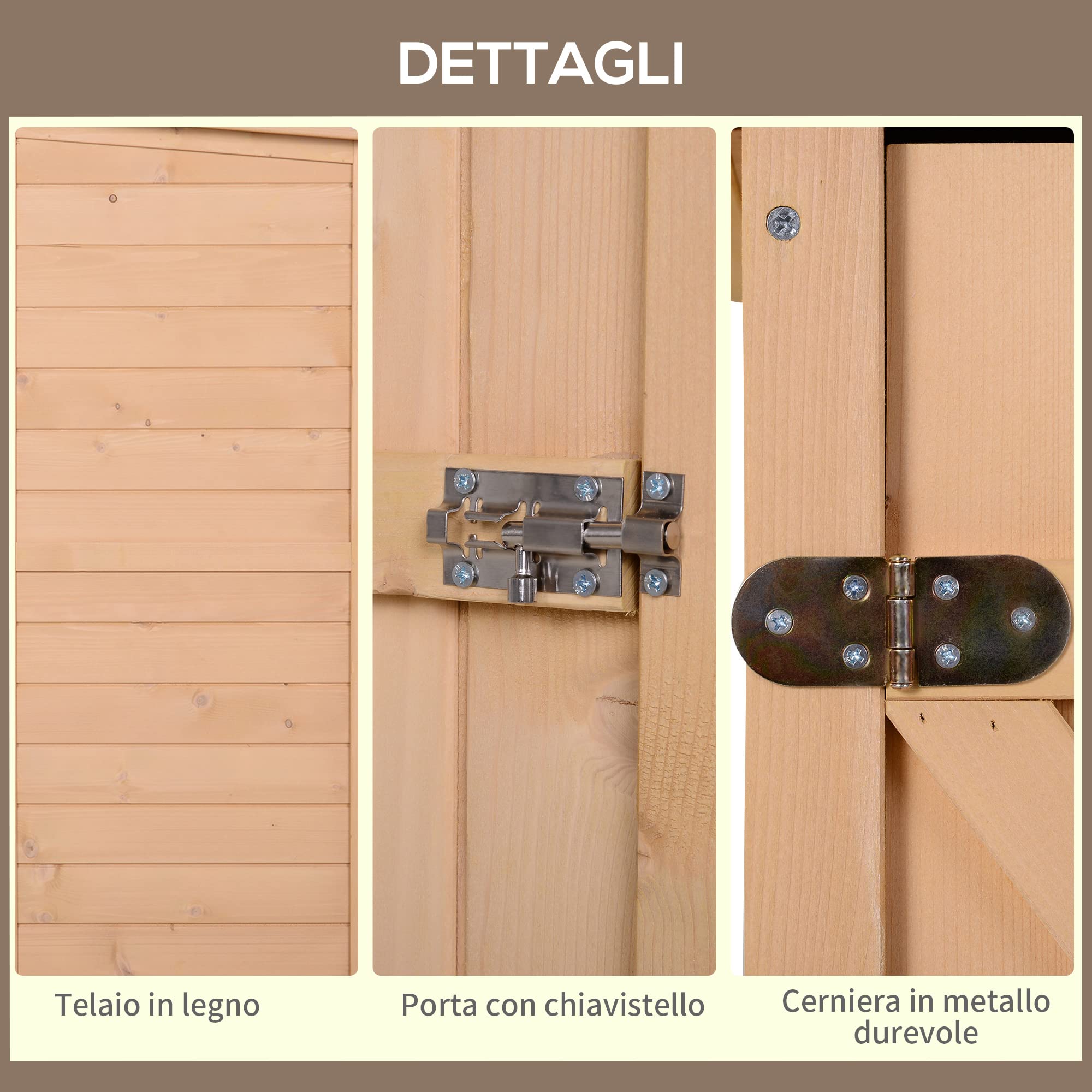 Outsunny Casetta da Giardino in Legno con Tetto Impermeabile, Armadio Porta Attrezzi da Esterno con 2 Mensole, 75x56x115cm, Colore Legno