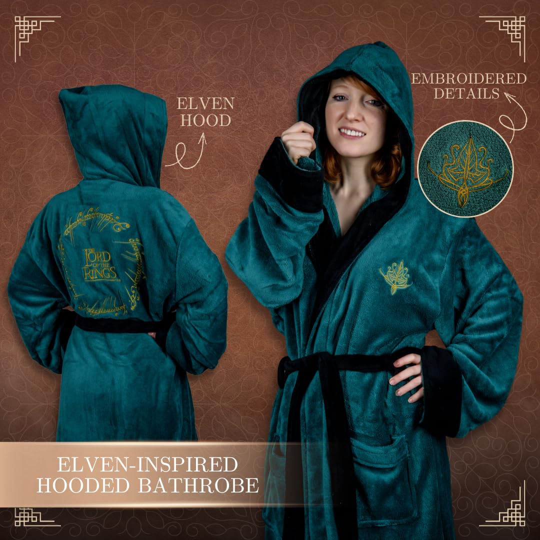 Albornoz unisex oficial de El Señor de los Anillos con capucha, forro polar suave, talla única, inspirado en la Tierra Media, regalo