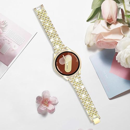 Vista 238 de Correas compatibles con Samsung Galaxy Watch FE / 5/4 de 1.575 pulgadas, correa de metal con diamantes de imitación brillantes de 0.787 pulgadas