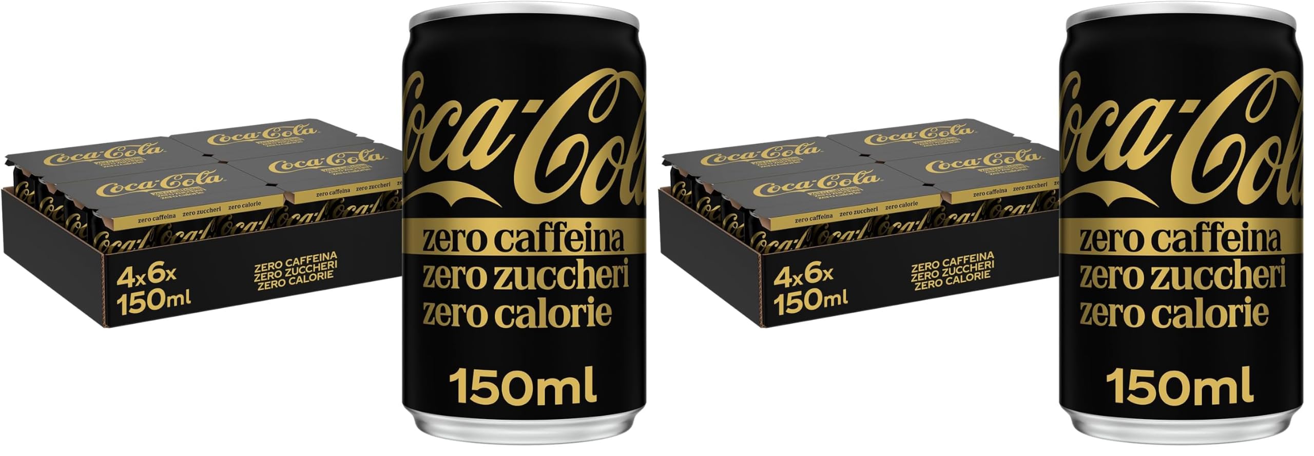 Coca-Cola Zero Zuccheri Zero Caffeina, Tutto il Gusto della Formula Coca-Cola Senza Calorie e Senza Caffeina, Lattina 100% riciclabile - 24 Lattine da 150 ml (Confezione da 2)