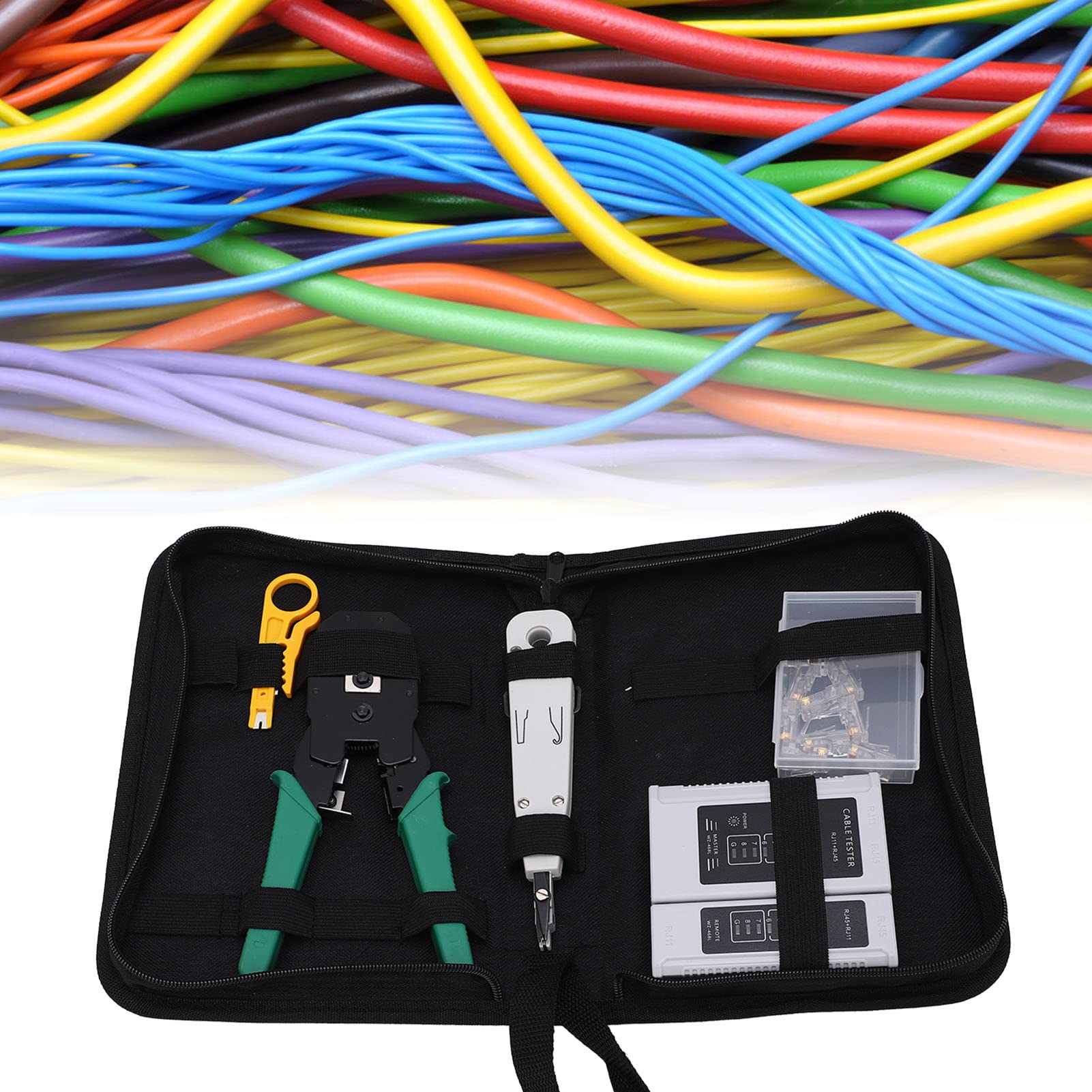 PolyGen Network Tool Kit Professionale 5 in 1 con crimpatrice per cavi Ethernet per RJ45 / RJ11 / Cat5 / Cat5e / Cat6, include tester per cavi di rete per cablaggio