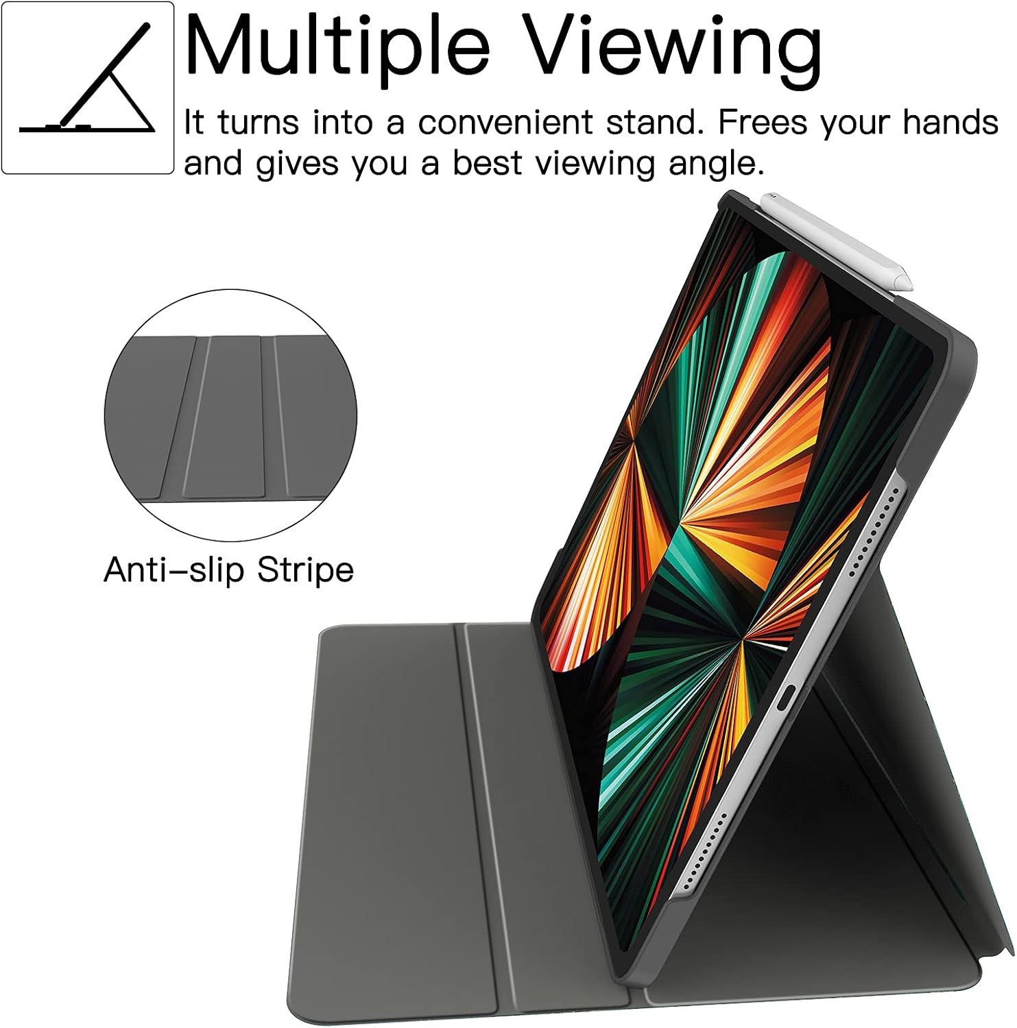 Soke Case for New iPad Pro 12.9 5th Generation 2021, Slim Premium Leather Folio Stand Cover [2nd Gen Apple Pencil Charging+Auto Wake/Sleep], Hard PC Back Shell for Apple iPad Pro 12.9 Inch(Black)