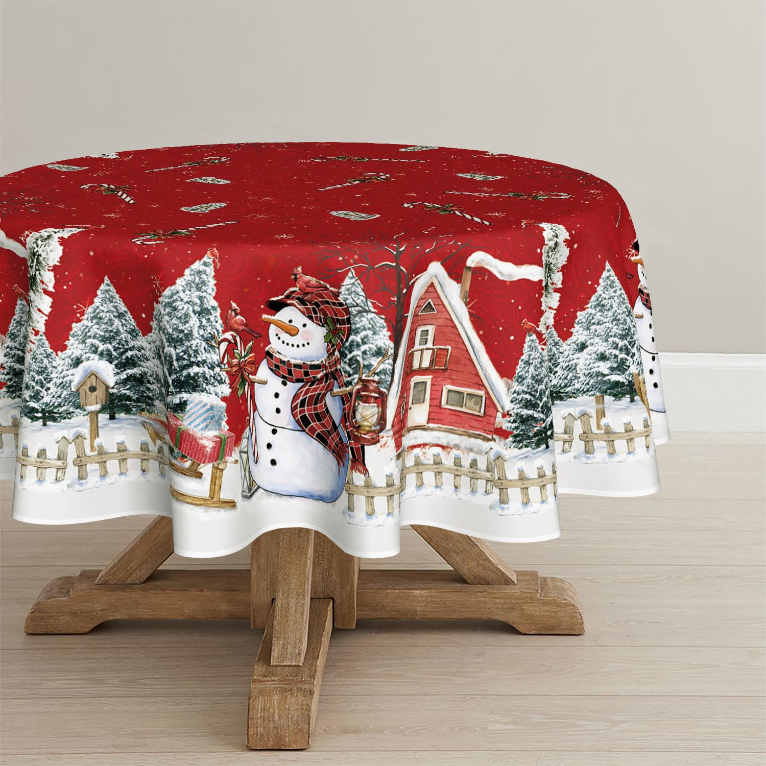 Artoid Mode Mantel redondo para Navidad, diseño de muñeco de nieve, 120 cm, protección contra manchas de invierno, ropa de mesa, decoración para fiestas