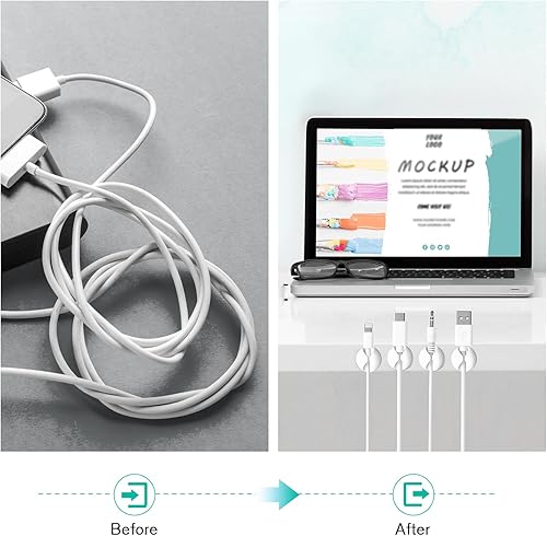 Miniatura 2 de Paquete de 12 clips para cables, organizador de cables adhesivos, clips de soporte de cables para escritorio, hogar, oficina, automóvil, cubículo,