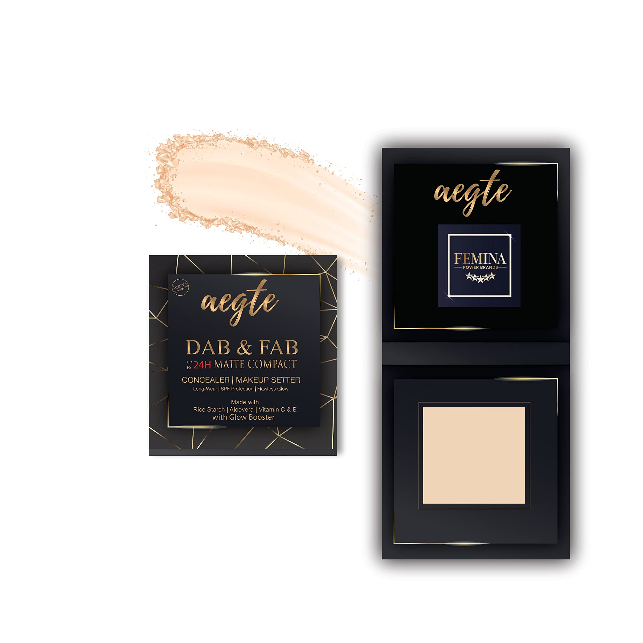 Aegte 24 Hr Stay 3 in 1 Dab and Fab Matte Compact Powder, Makeup Setter & Concealer with Vitamin C & Rice Starch Vegan & Cruelty Free 8gm (Fair ivory)