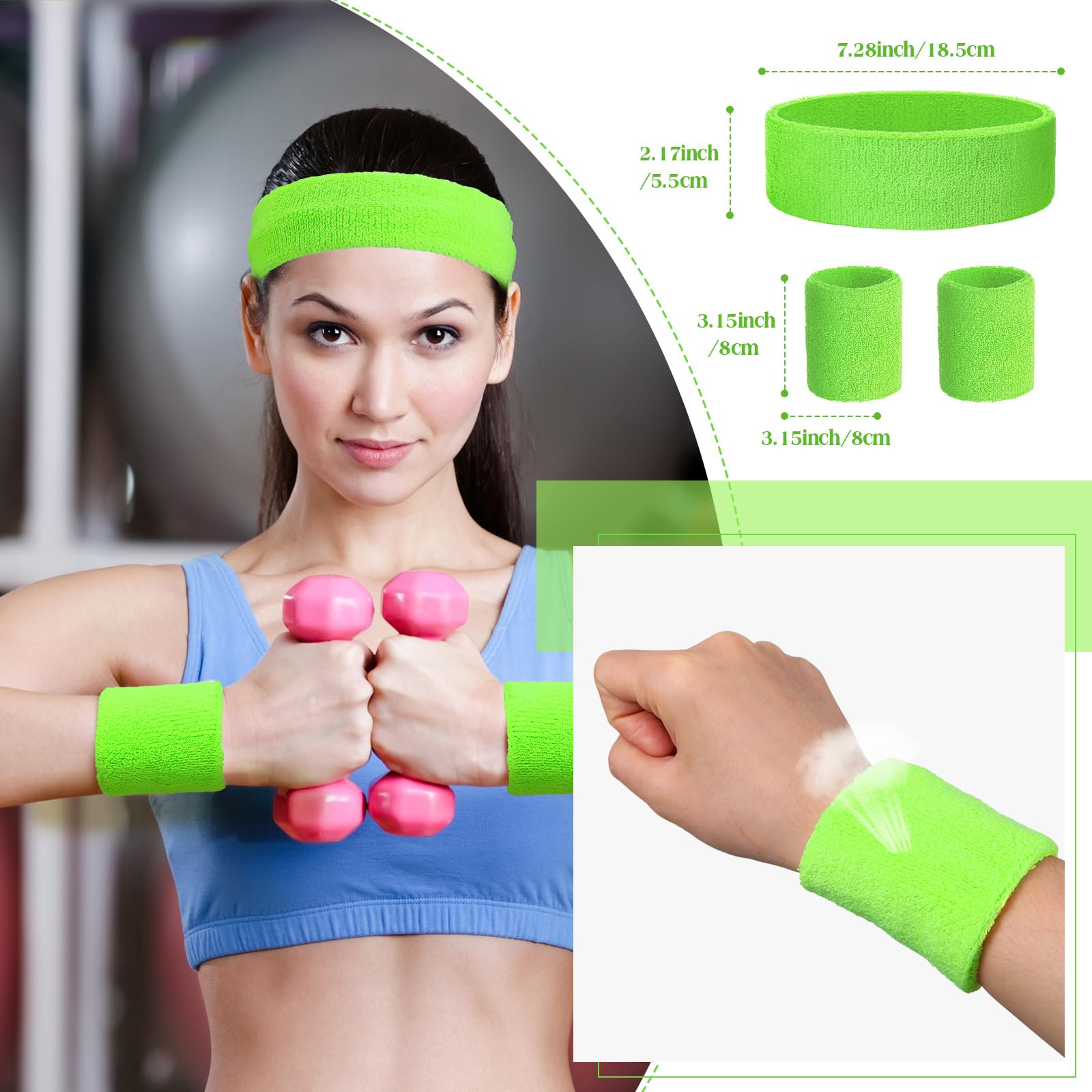 Set di 72 fasce per il sudore fluo e braccialetti per competizioni sportive, feste, ginnastica, tennis, perfetto per uomini e donne