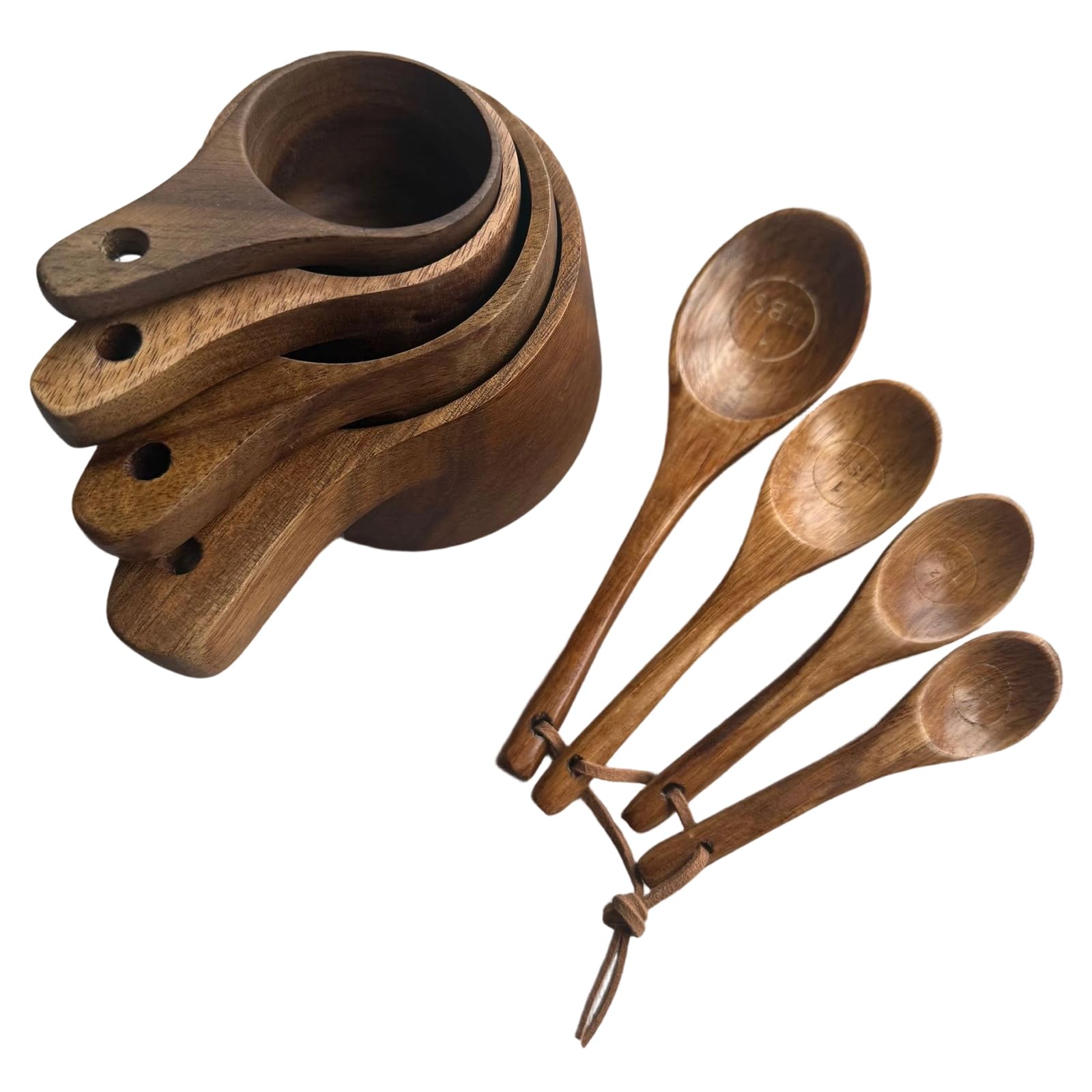 Juego completo de 8 cucharas medidoras de madera para hornear y cocinar profesionales, acabados suaves, fácil de limpiar, juego de cucharas de madera para hornear
