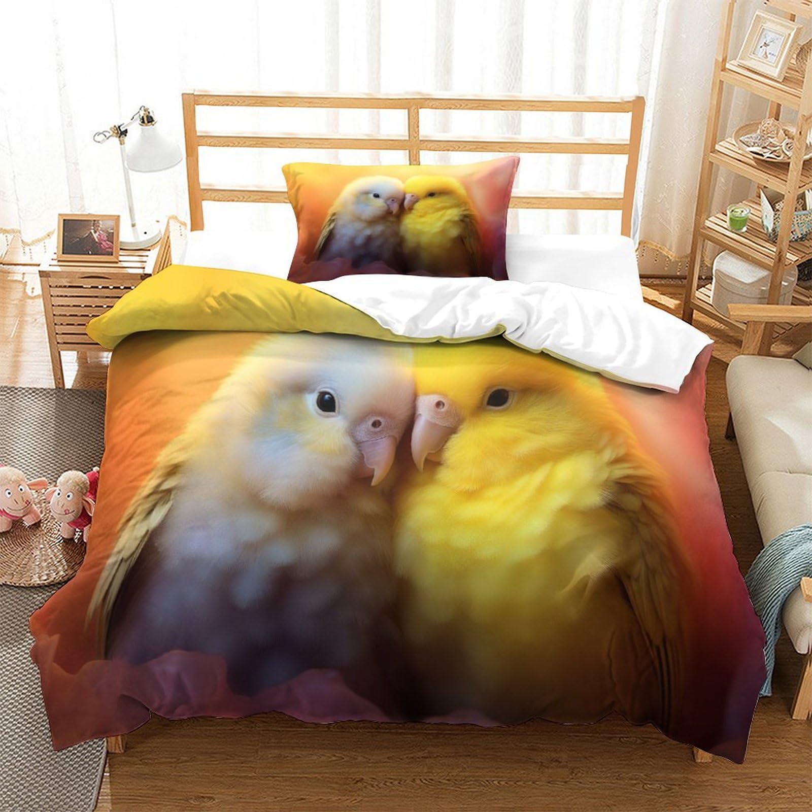 P1S9U7W5Y Charming Parrot 3D Printed Duvet Cover Set 3 Pieces Microfiber Adult Bedroom Decor Breathable Parrot Bedding Set Single（135x200cm）