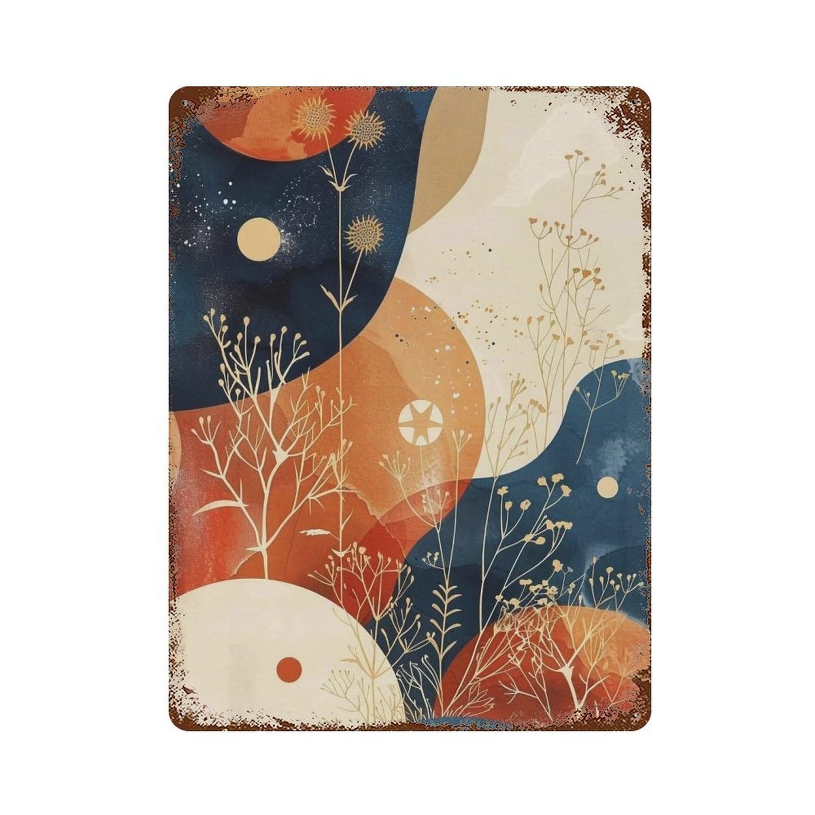 Wujhgrsg Style Retro Soft Gradient Cosmic Wild Twig Pattern 02 Wall Art Retro Iron Vintage Metal Tin Sign Poster Modern Decor For Home Cofffee Club Bar Shop 40X30cm