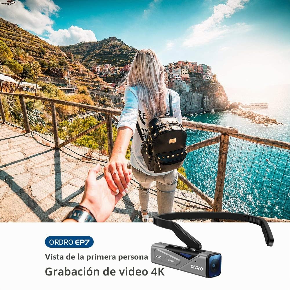 ORDRO videocamara Manos Libres 4K EP7 Cámara portátil, cámara de Video Ultra HD 4K 30FPS con estabilización de Imagen de cardán, Enfoque automático y Control Remoto y Tarjeta miscrosd de 64Gb