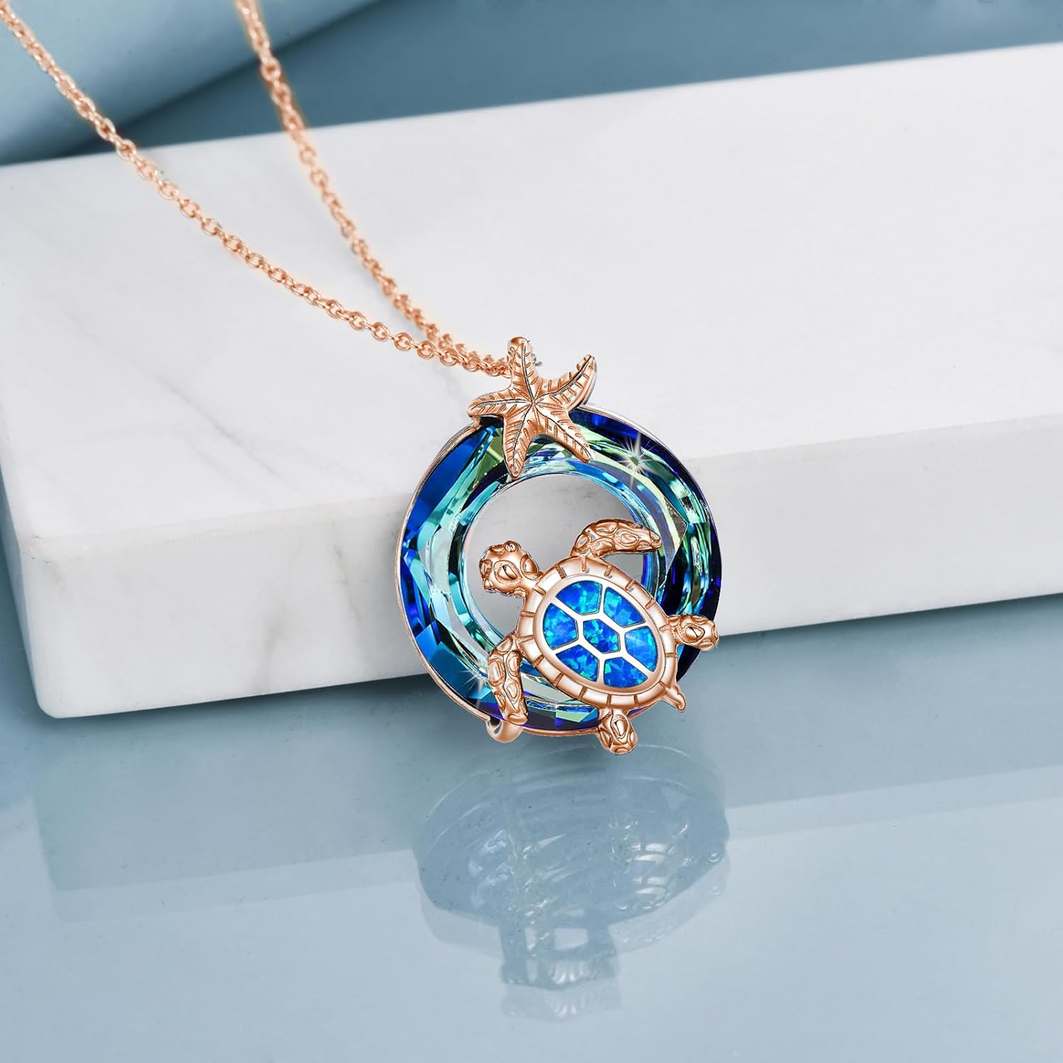 S925 Sterling Silver Crystal Sea Turtle Necklace Turtle Gifts for Women, 18+2 Inch - Image 5