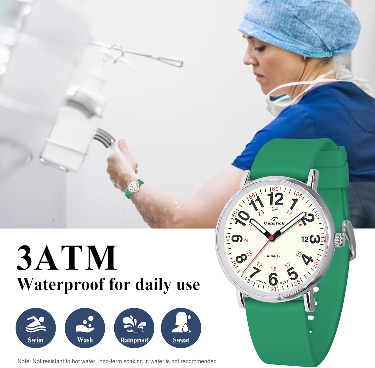 Nurse's Luminous Watch | Metal case, Silicone Strap | Strong Luminous dial Hands | Date Display | Medical Worker's Wristwatch | 30ATM Water-Resistant and Durable | 12-Style Available - Image 2