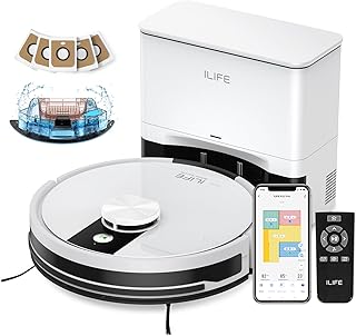 ILIFE A12 Pro Robot Vacuum and Mop Combo, Self Emptying Station for 60 Days, LiDAR Navigation, Home Mapping, No-Go Zones, 2.4G WiFi/App/Alexa/Remote Control, for Hard Floors, 110V